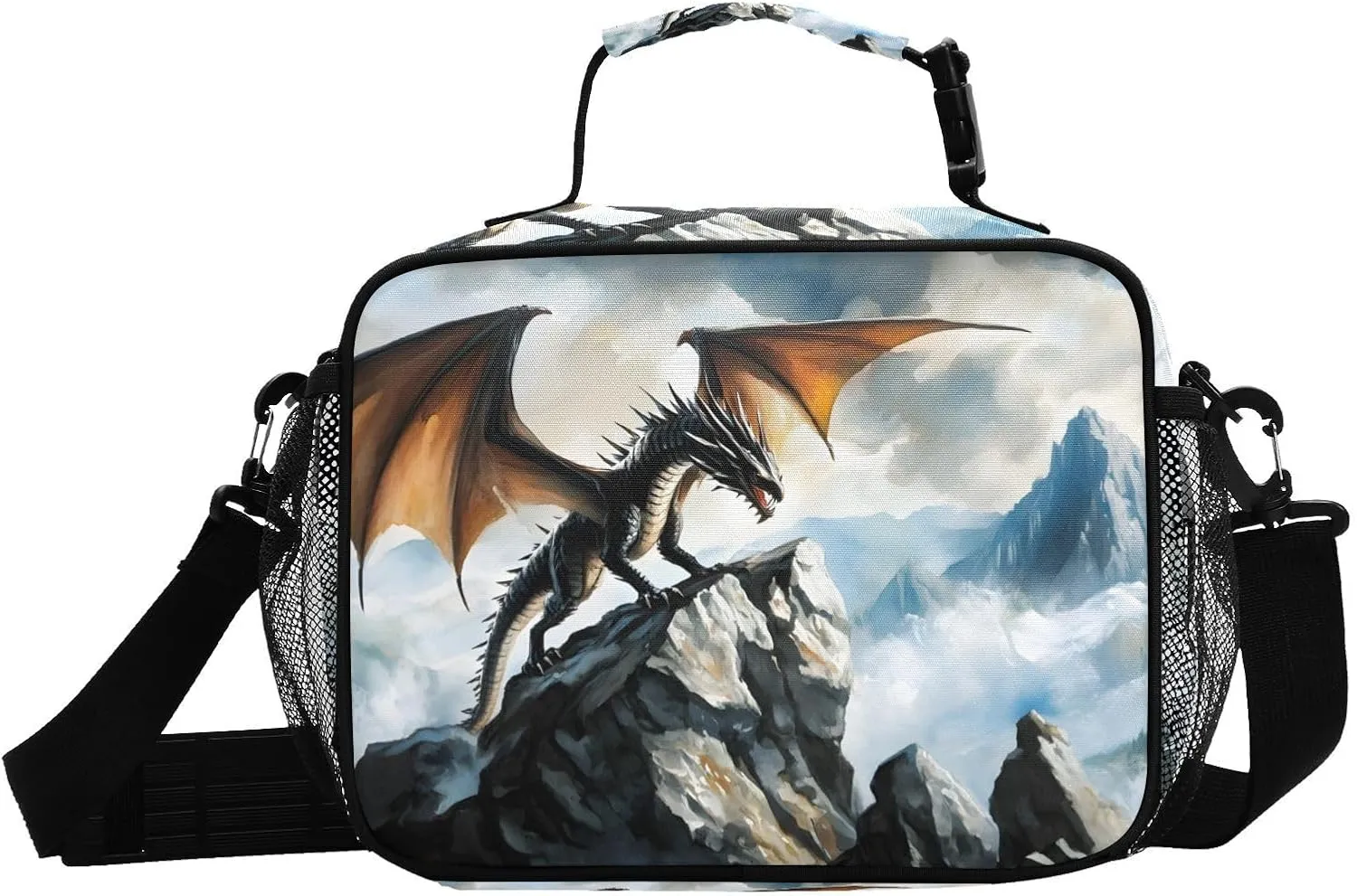 Lunch Boxes Dragon Rocky Retro for Women Men Insulated Lunch Bag for Work, Picnic, Funny Cute Anime Cooler Tote Bag with Adjustable Shoulder Strap