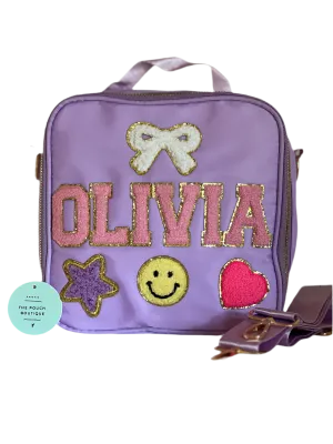 Lunch Boxes with patch letters & motifs