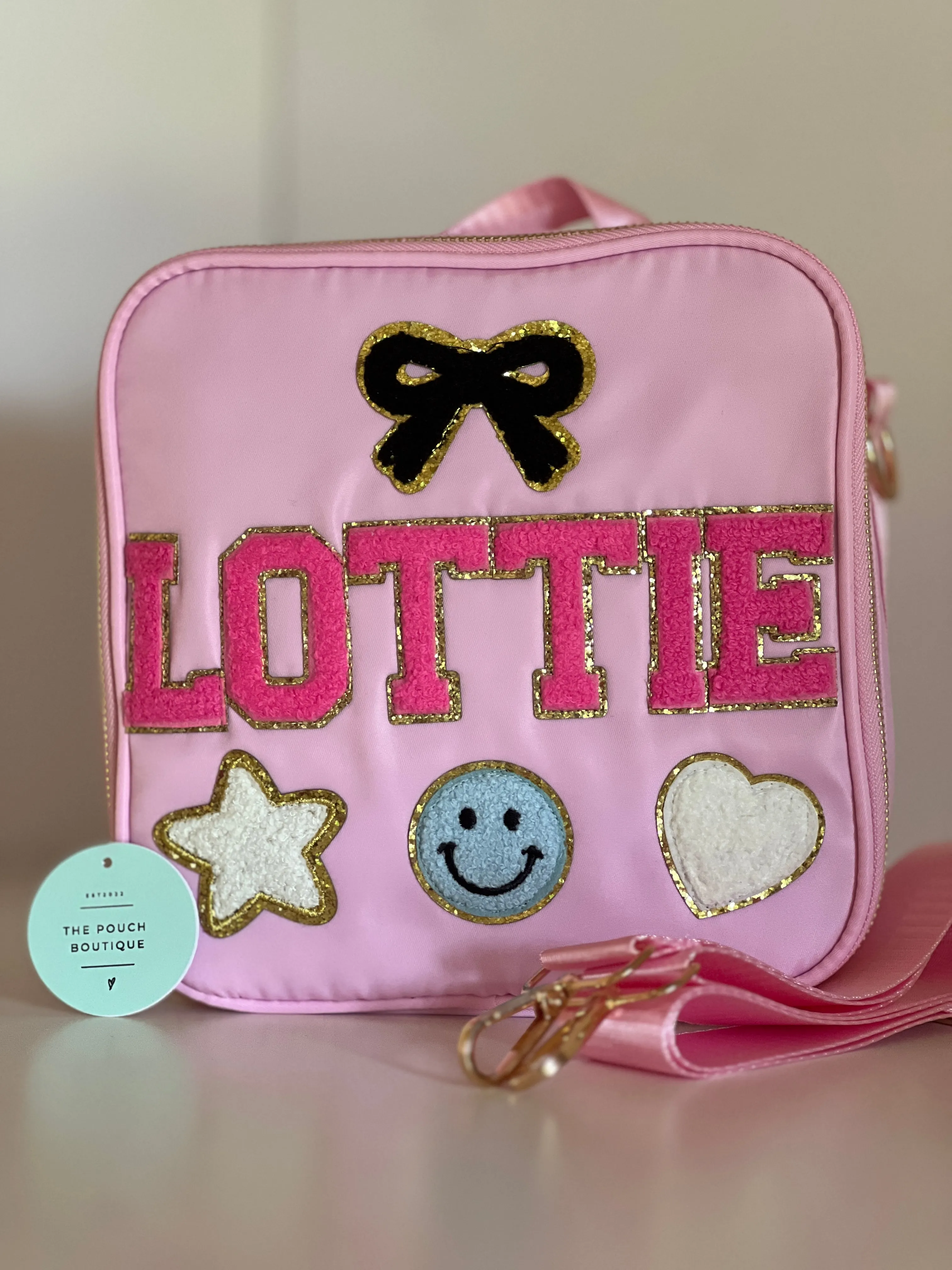 Lunch Boxes with patch letters & motifs