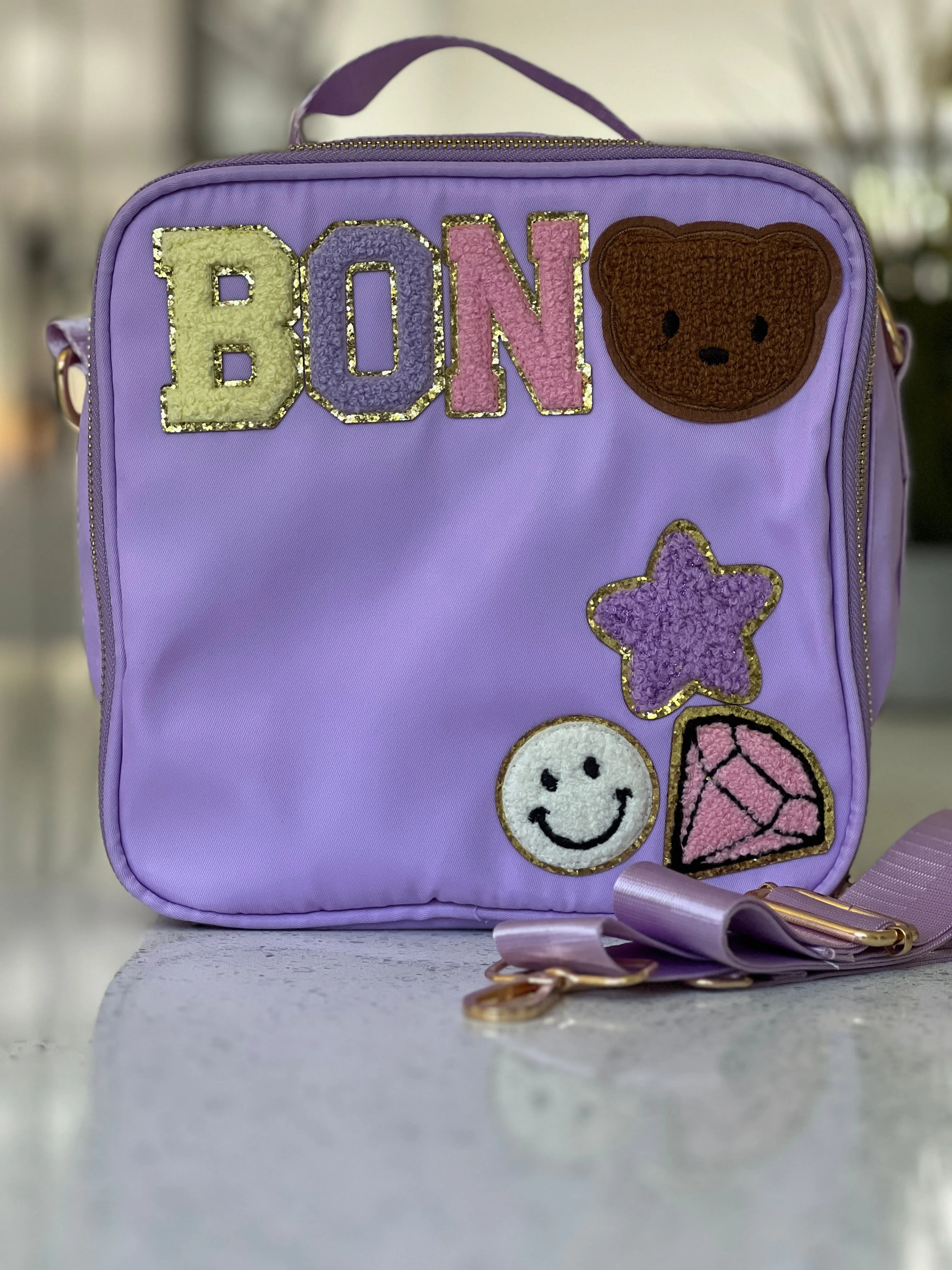 Lunch Boxes with patch letters & motifs