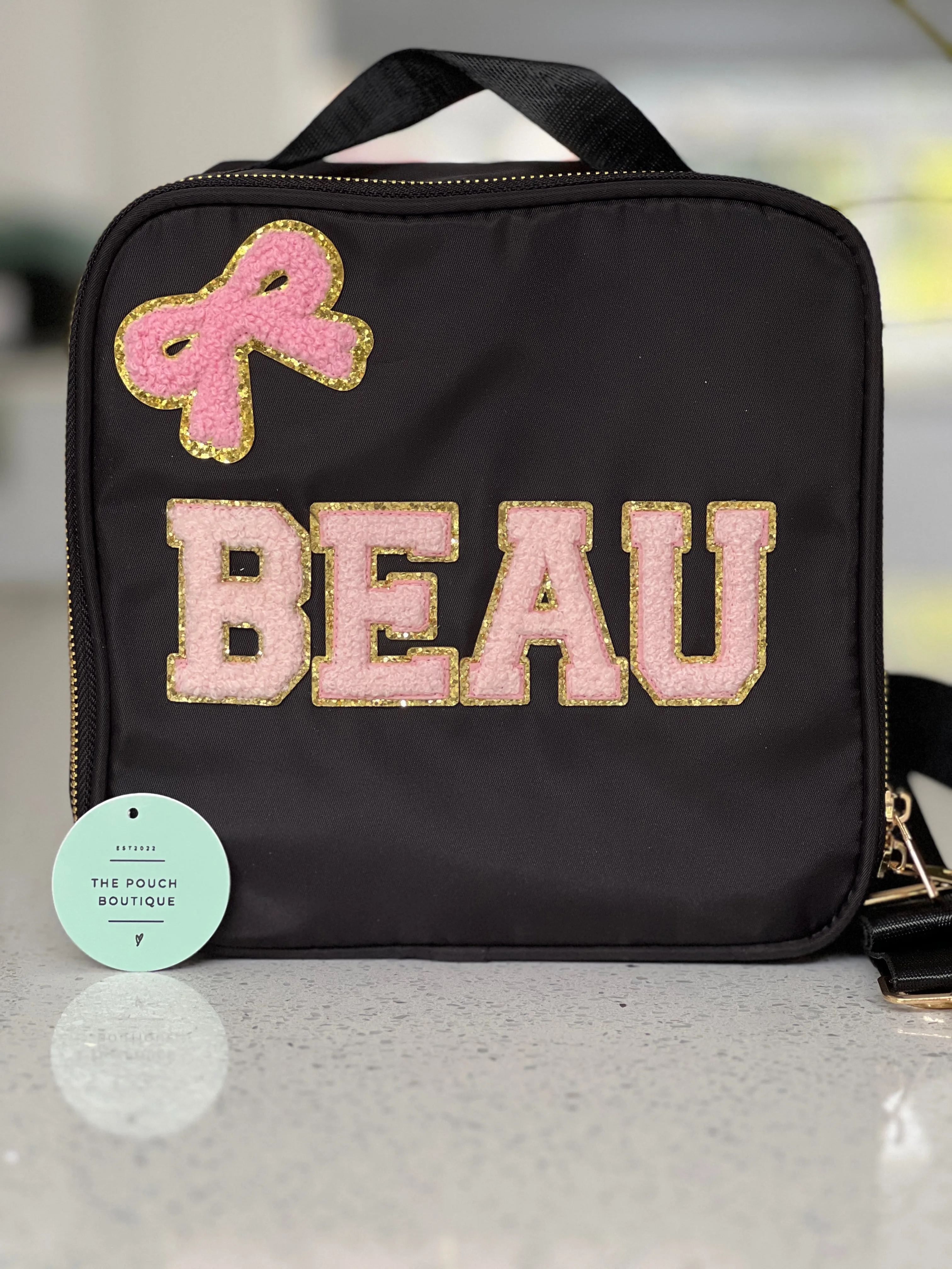 Lunch Boxes with patch letters & motifs