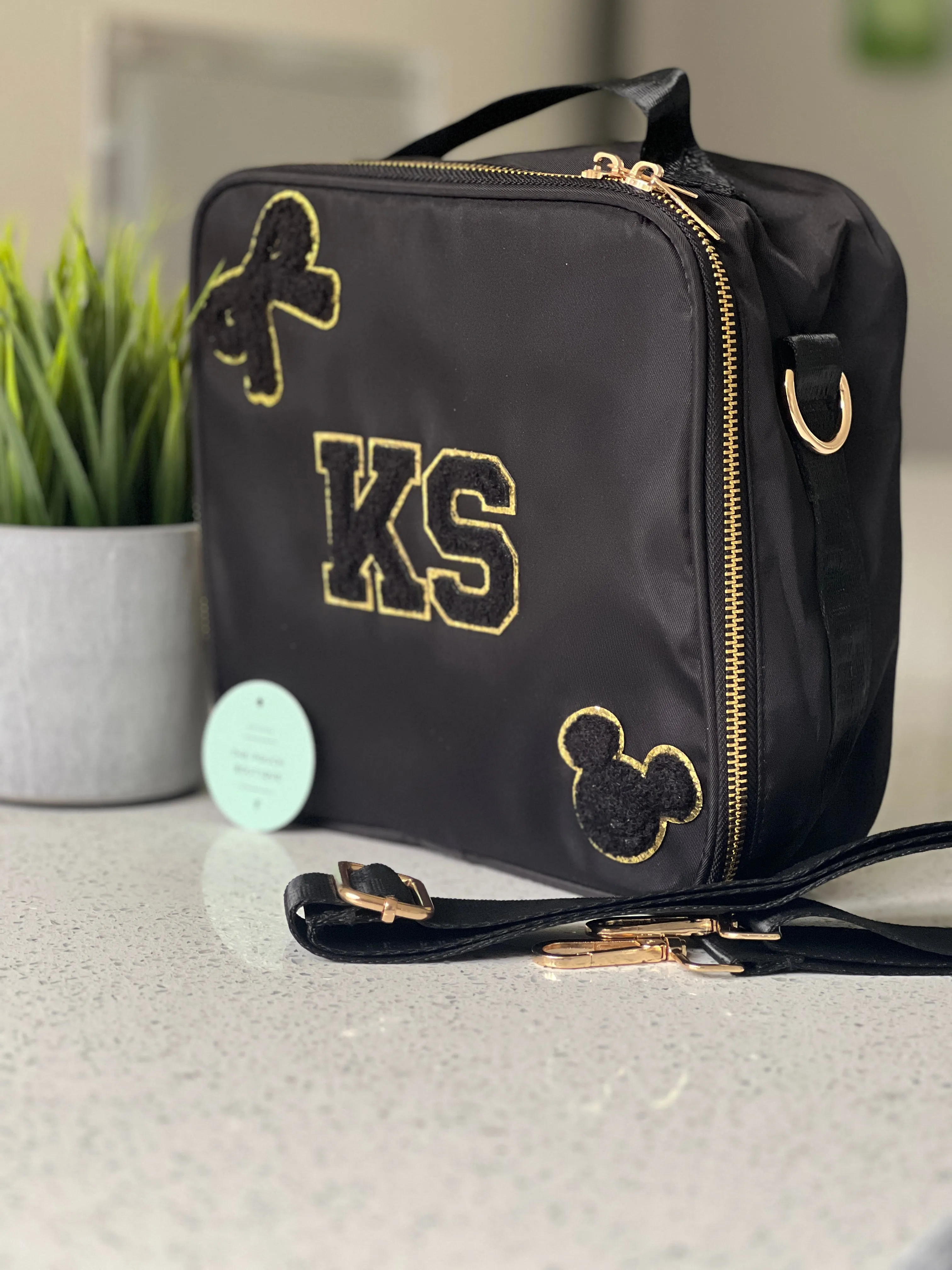 Lunch Boxes with patch letters & motifs