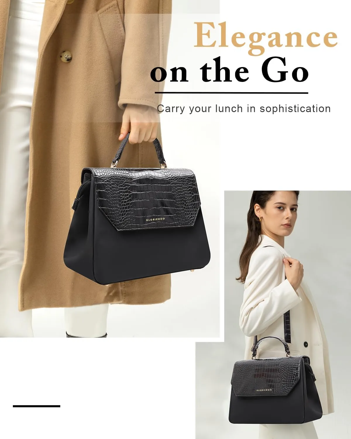 Luxury Lunch Bag Women - Adult Fashion Stylish Vegan Leather Insulated Leakproof Lunch Box with Removable Strap for Work - Teacher Mothers Day Christmas Gifts for Women