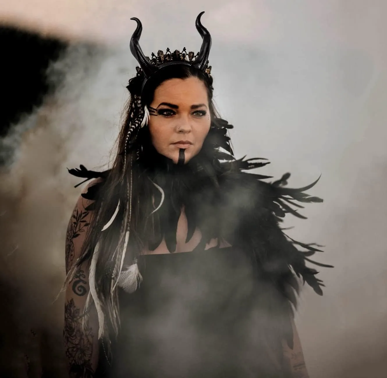L'VOW Black Witch Demon Horns Headband Devil Headpiece Halloween Evil Headdress Costume