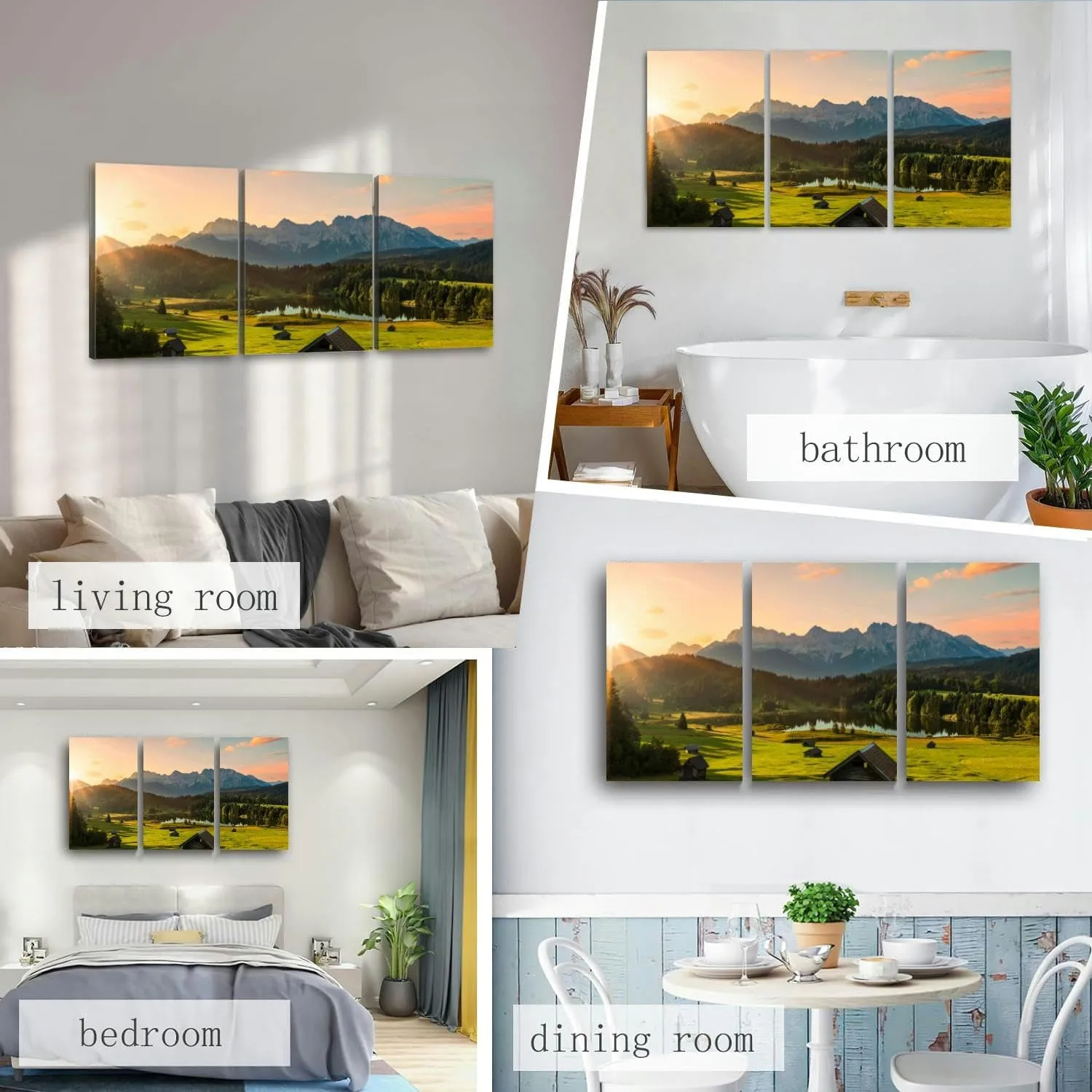 Magic Sunrise at Alpine Lake Geroldsee view to mount Garmisc 3 Piece Canvas Wall Art for Living Room Bedroom Office Framed Prints Pictures Painting Wall Decor Artwork for Walls Set of 3