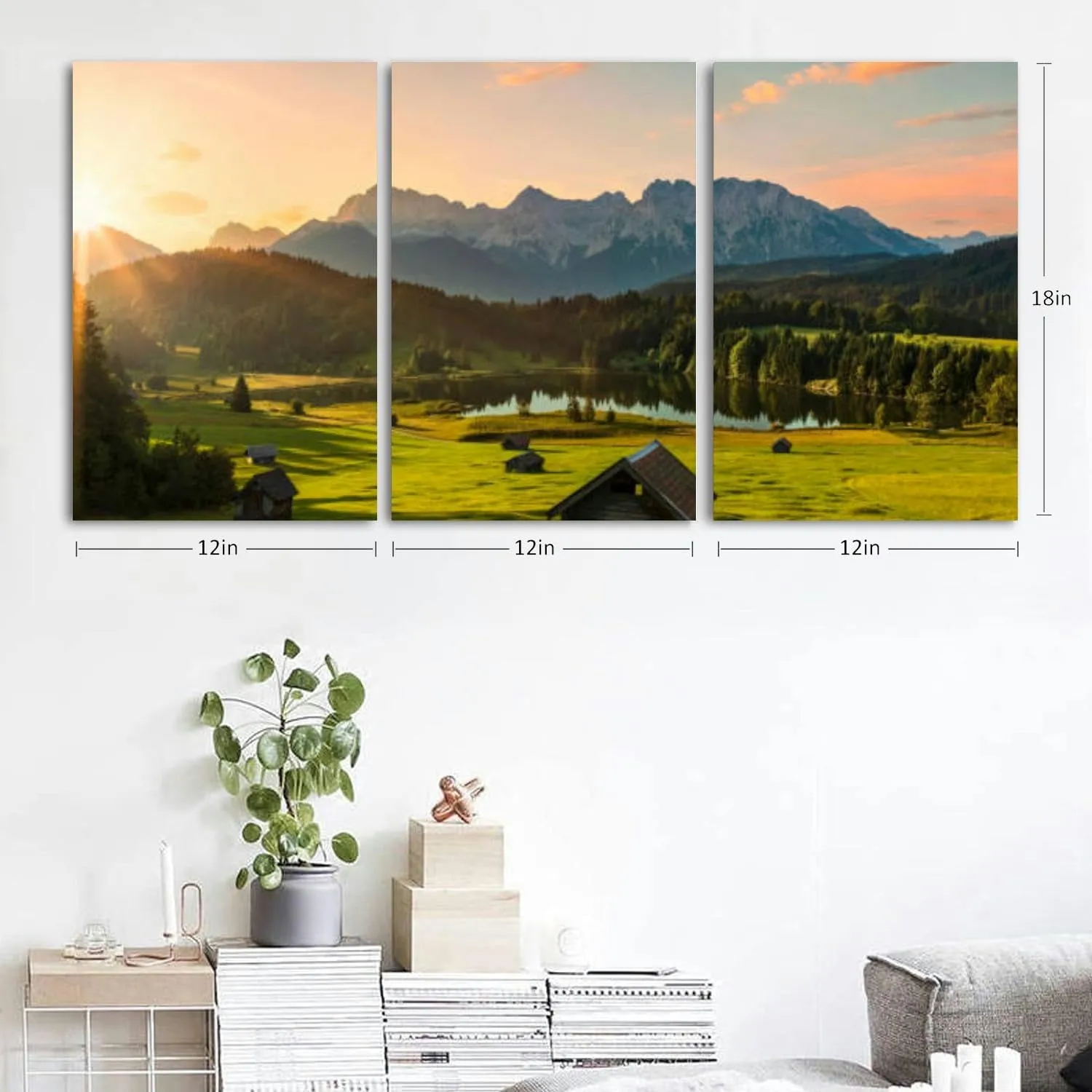 Magic Sunrise at Alpine Lake Geroldsee view to mount Garmisc 3 Piece Canvas Wall Art for Living Room Bedroom Office Framed Prints Pictures Painting Wall Decor Artwork for Walls Set of 3