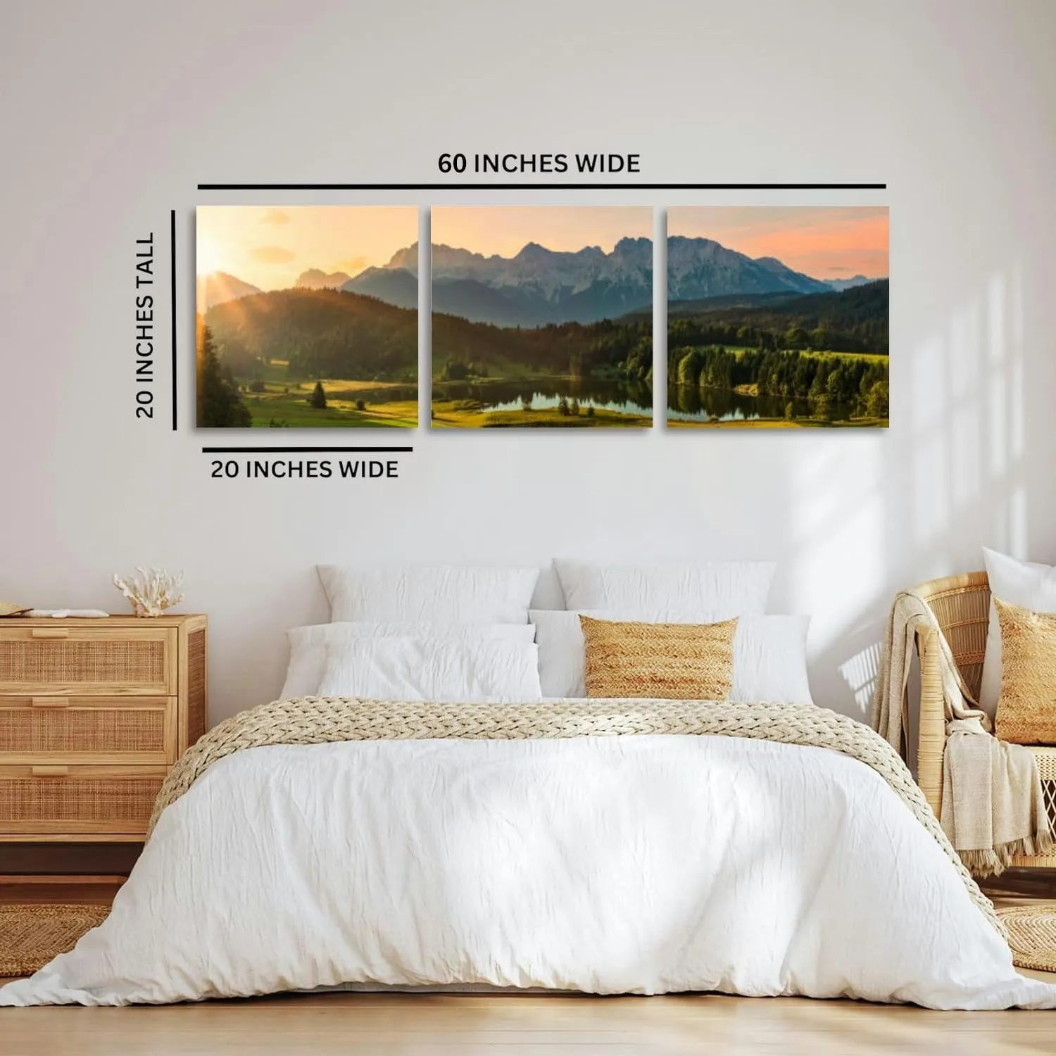 Magic Sunrise at Alpine Lake view to mount 3 Piece Canvas Wall Art for Living Room Bedroom Office Framed Prints Pictures Painting Wall Decor Artwork for Walls Set of 3