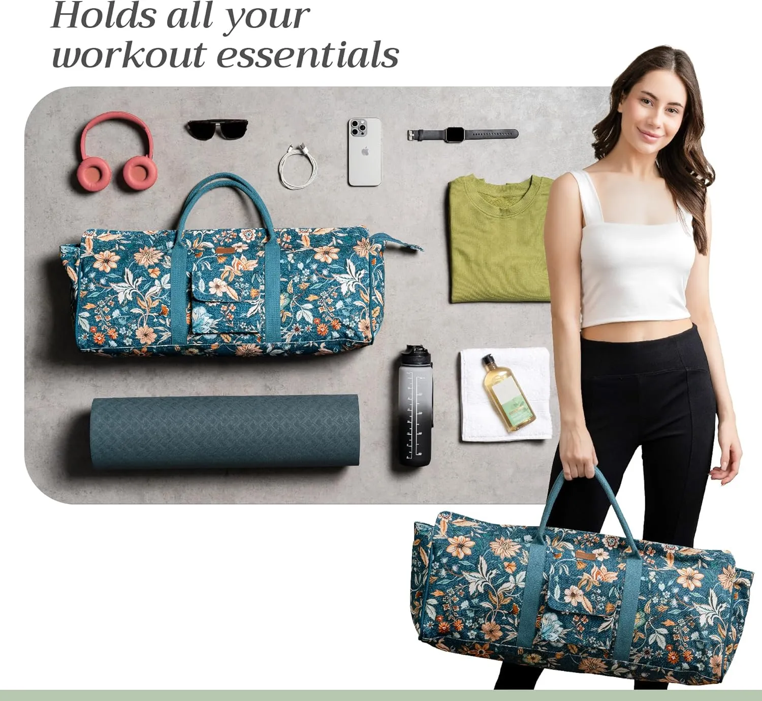 Maison d'Hermine Yoga Mat bag, Cylindrical bag for Woman&Men, yoga mat Bag &Adjustable shoulder straps Yoga Mat Carrier Bag with Drawstring Water Bottle Pocket and zipper pocket