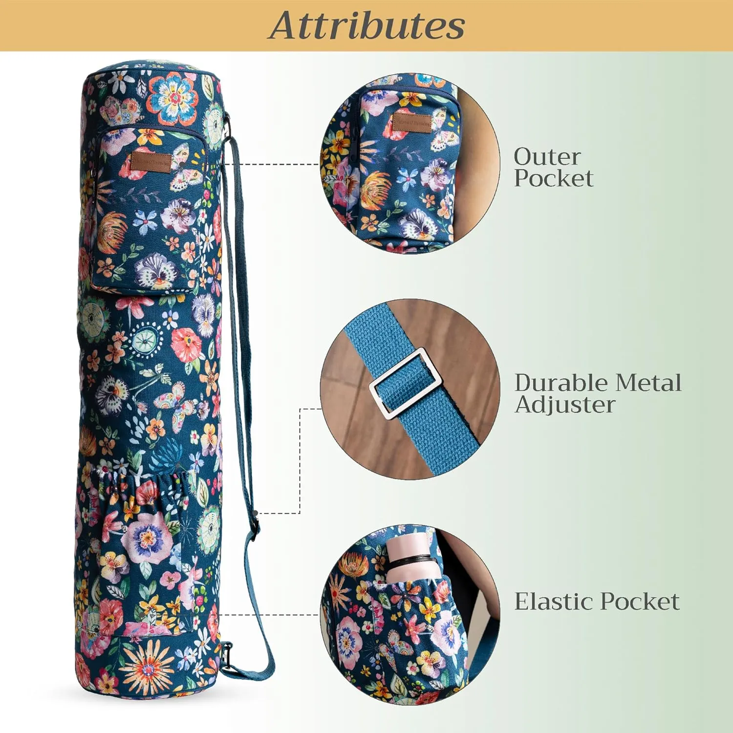 Maison d'Hermine Yoga Mat bag, Cylindrical bag for Woman&Men, yoga mat Bag &Adjustable shoulder straps Yoga Mat Carrier Bag with Drawstring Water Bottle Pocket and zipper pocket