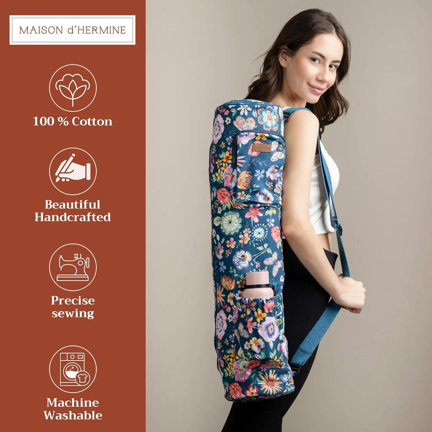Maison d'Hermine Yoga Mat bag, Cylindrical bag for Woman&Men, yoga mat Bag &Adjustable shoulder straps Yoga Mat Carrier Bag with Drawstring Water Bottle Pocket and zipper pocket