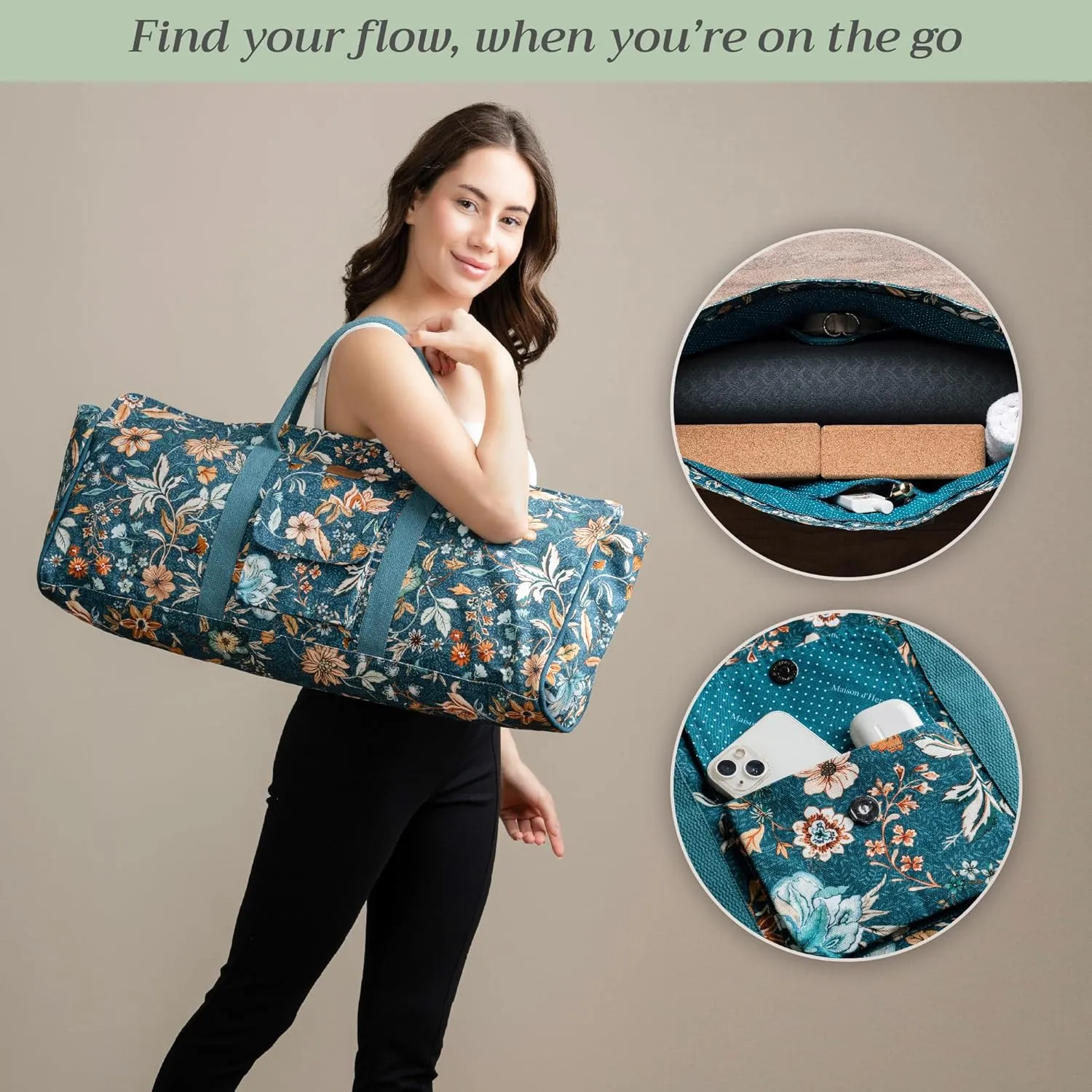 Maison d'Hermine Yoga Mat bag, Cylindrical bag for Woman&Men, yoga mat Bag &Adjustable shoulder straps Yoga Mat Carrier Bag with Drawstring Water Bottle Pocket and zipper pocket