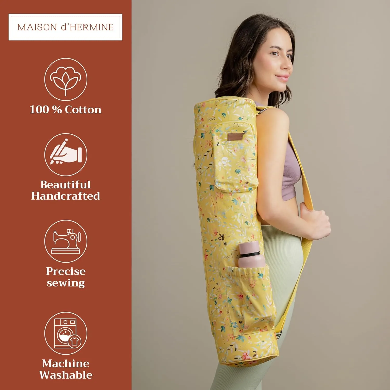 Maison d'Hermine Yoga Mat bag, Cylindrical bag for Woman&Men, yoga mat Bag &Adjustable shoulder straps Yoga Mat Carrier Bag with Drawstring Water Bottle Pocket and zipper pocket