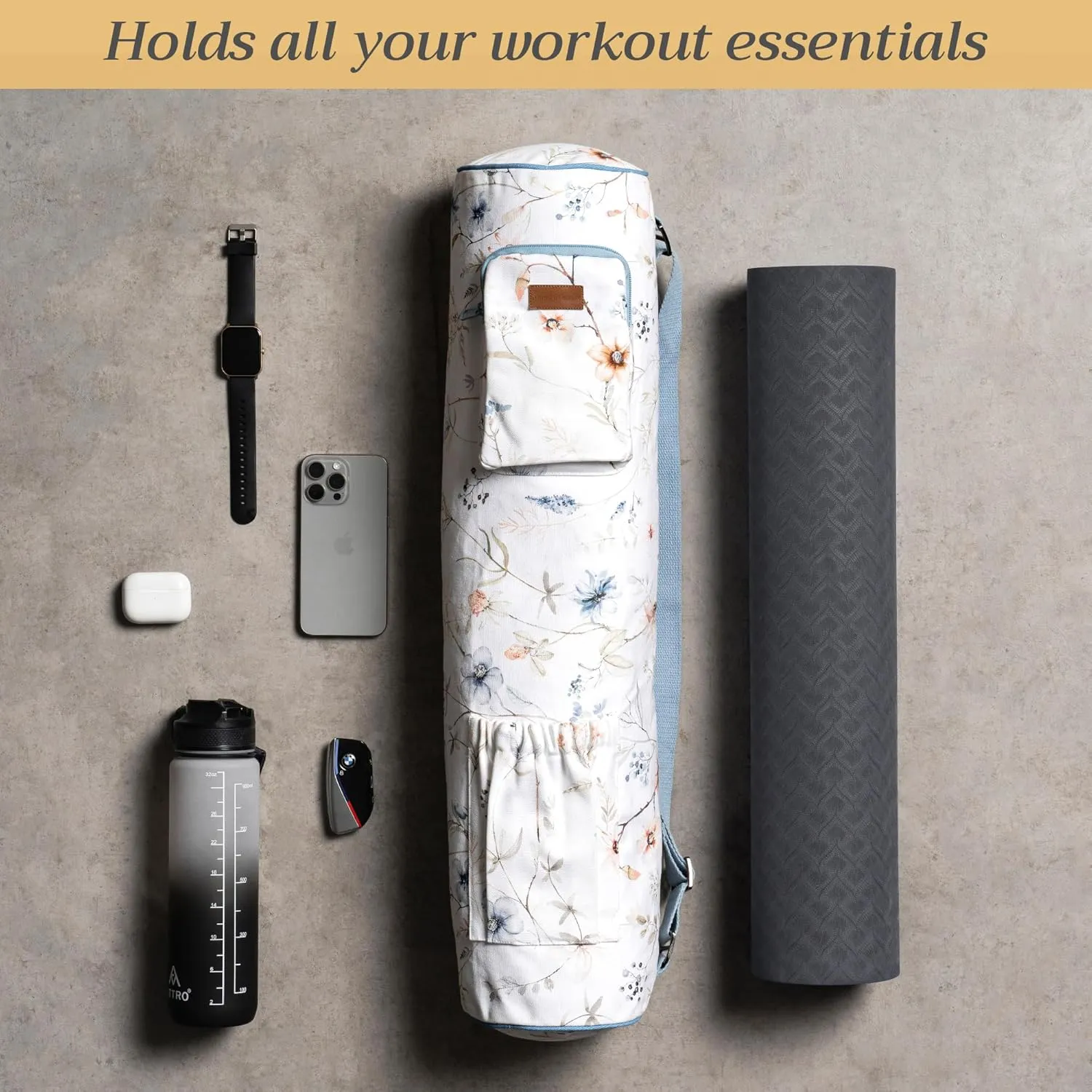 Maison d'Hermine Yoga Mat bag, Cylindrical bag for Woman&Men, yoga mat Bag &Adjustable shoulder straps Yoga Mat Carrier Bag with Drawstring Water Bottle Pocket and zipper pocket