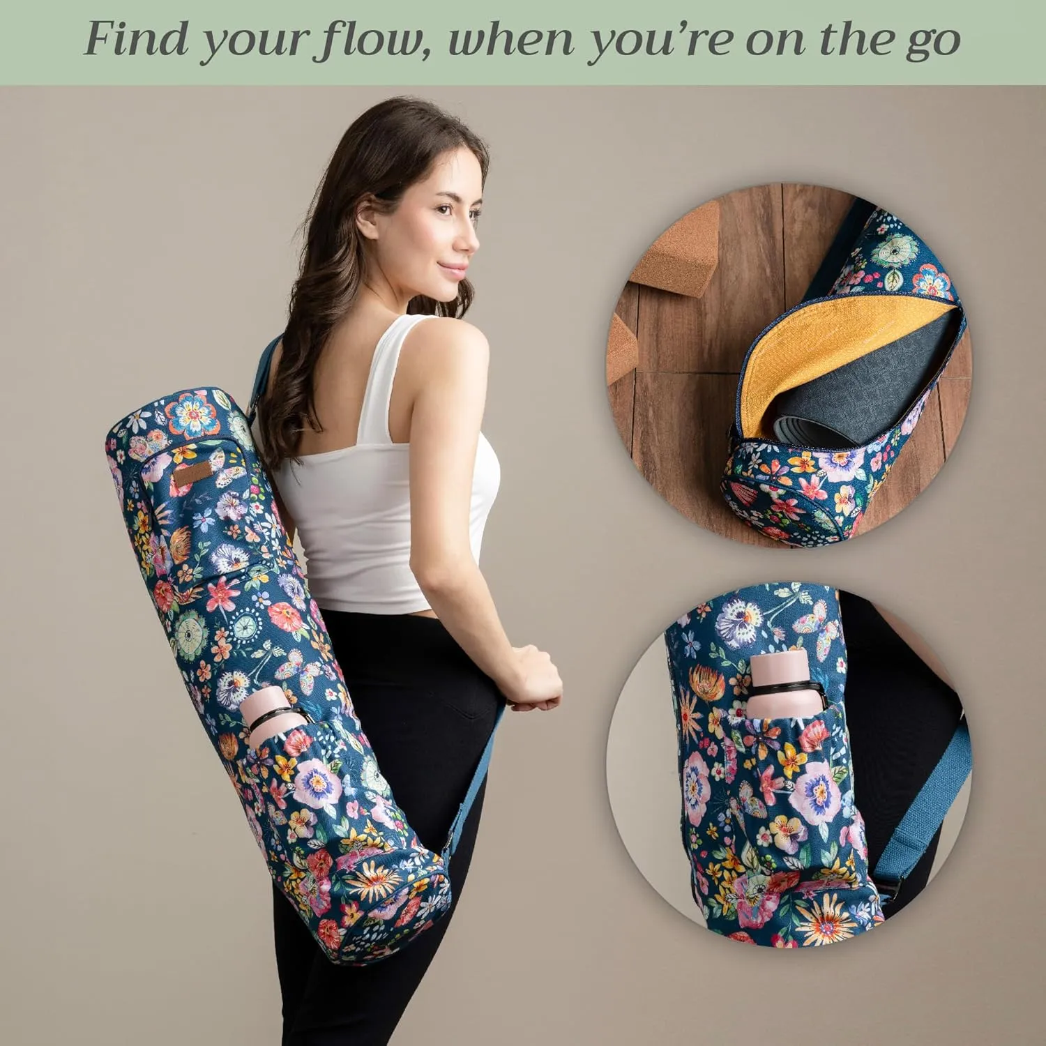 Maison d'Hermine Yoga Mat bag, Cylindrical bag for Woman&Men, yoga mat Bag &Adjustable shoulder straps Yoga Mat Carrier Bag with Drawstring Water Bottle Pocket and zipper pocket