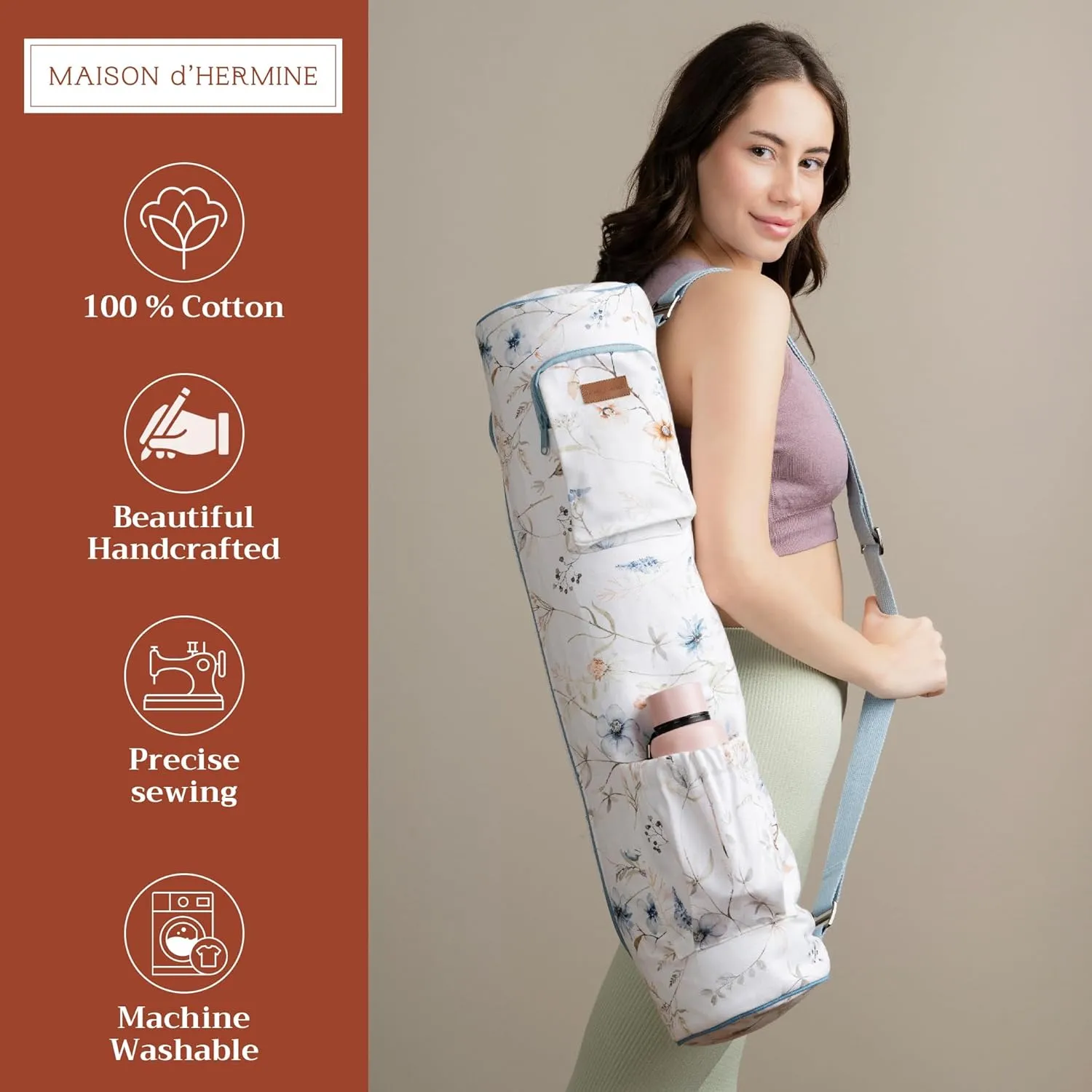 Maison d'Hermine Yoga Mat bag, Cylindrical bag for Woman&Men, yoga mat Bag &Adjustable shoulder straps Yoga Mat Carrier Bag with Drawstring Water Bottle Pocket and zipper pocket