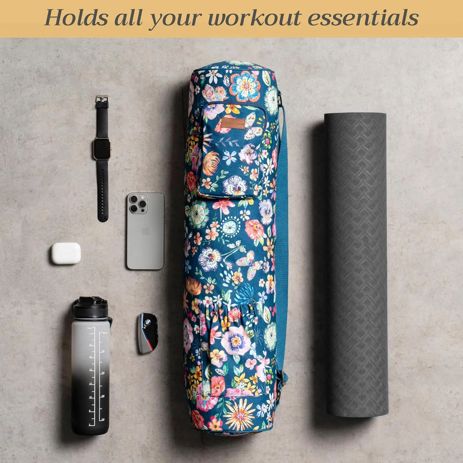 Maison d'Hermine Yoga Mat bag, Cylindrical bag for Woman&Men, yoga mat Bag &Adjustable shoulder straps Yoga Mat Carrier Bag with Drawstring Water Bottle Pocket and zipper pocket