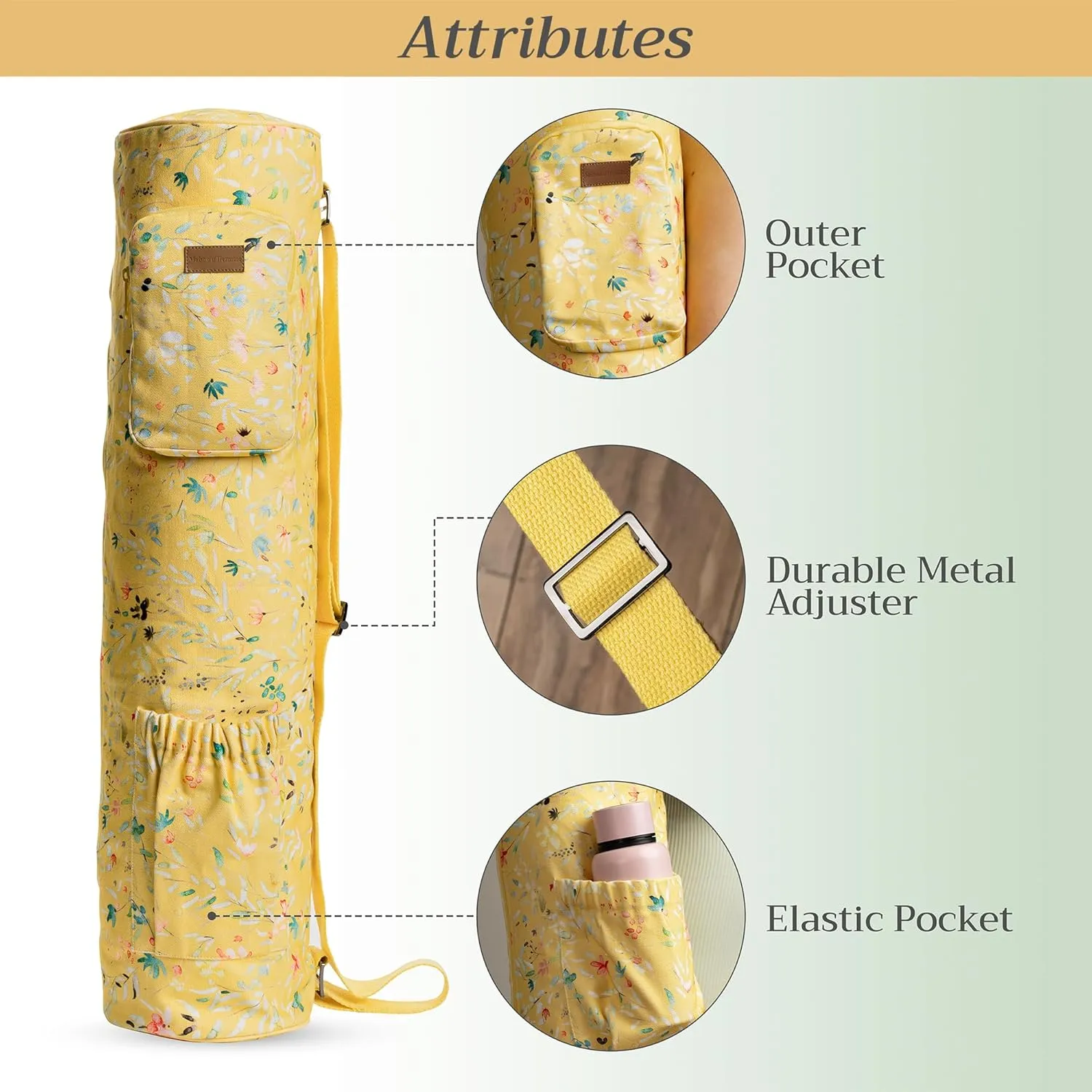 Maison d'Hermine Yoga Mat bag, Cylindrical bag for Woman&Men, yoga mat Bag &Adjustable shoulder straps Yoga Mat Carrier Bag with Drawstring Water Bottle Pocket and zipper pocket