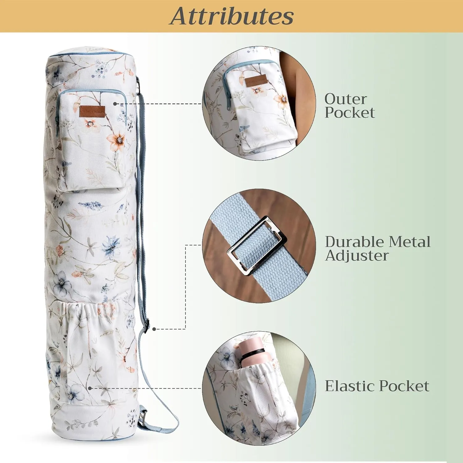 Maison d'Hermine Yoga Mat bag, Cylindrical bag for Woman&Men, yoga mat Bag &Adjustable shoulder straps Yoga Mat Carrier Bag with Drawstring Water Bottle Pocket and zipper pocket