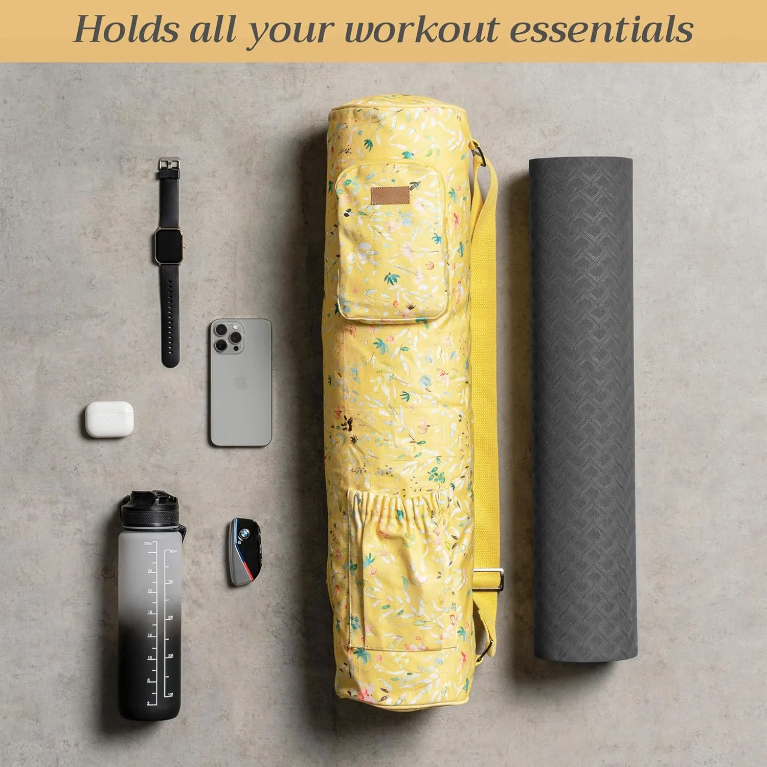 Maison d'Hermine Yoga Mat bag, Cylindrical bag for Woman&Men, yoga mat Bag &Adjustable shoulder straps Yoga Mat Carrier Bag with Drawstring Water Bottle Pocket and zipper pocket