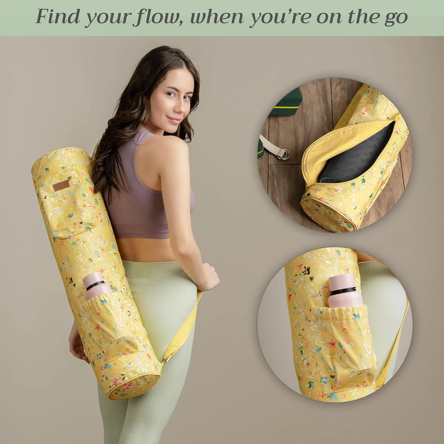 Maison d'Hermine Yoga Mat bag, Cylindrical bag for Woman&Men, yoga mat Bag &Adjustable shoulder straps Yoga Mat Carrier Bag with Drawstring Water Bottle Pocket and zipper pocket