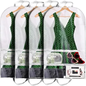 Maitys 4 Pieces Clear PVC Garment Bag for Dance Costume 35 Inch Waterproof Hanging Clothes Cover with 4 Clear Zipper Pockets 1 Large Zippered Pocket for Competitions Adults Travel