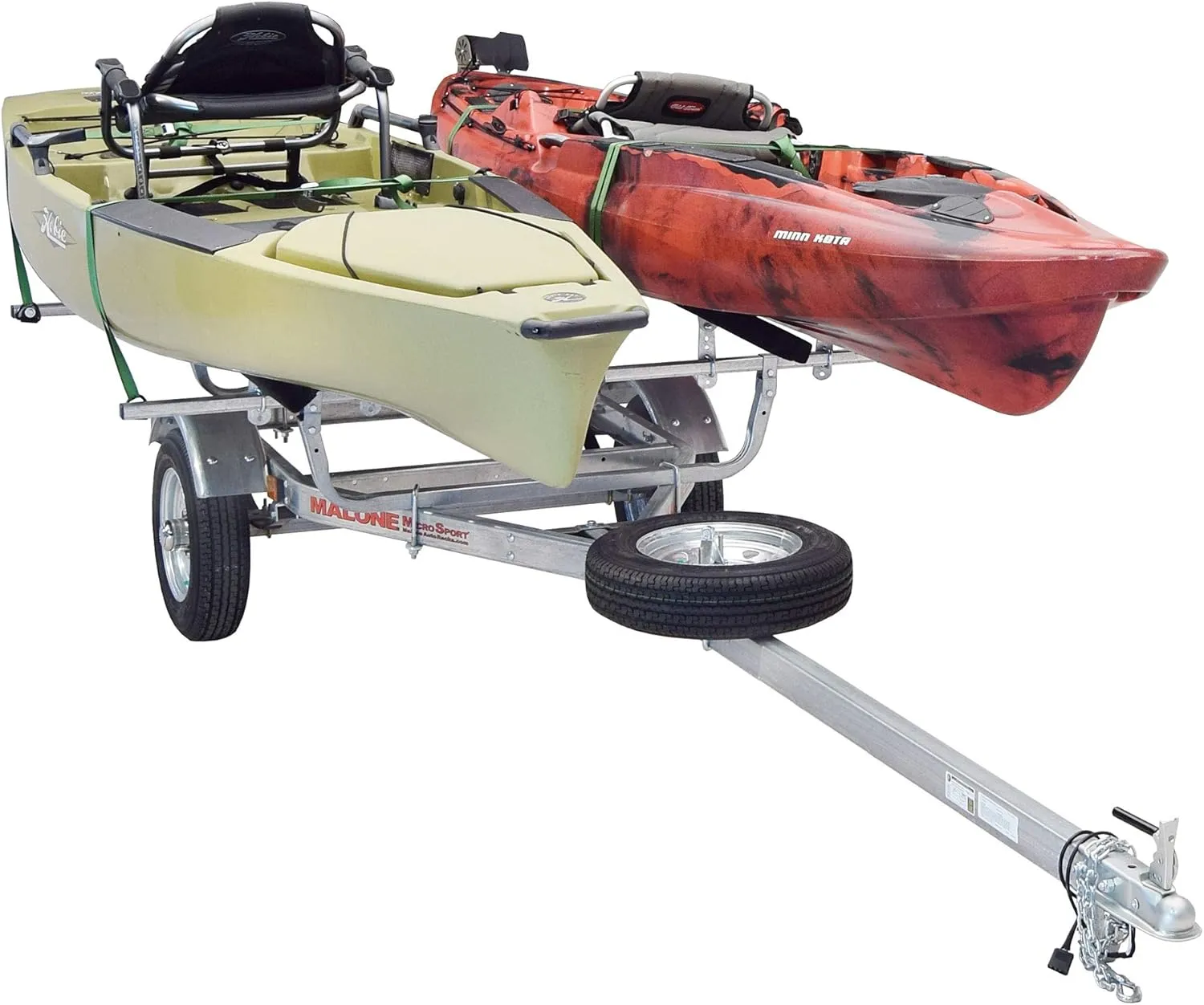 Malone MPG461B2 MicroSport 2 Kayak Trailer with 2 Bunk Kayak Carriers & Spare Tire | 20' / 800 lbs Capacity | Fully Submersible | Marine Grade Galvanized Steel