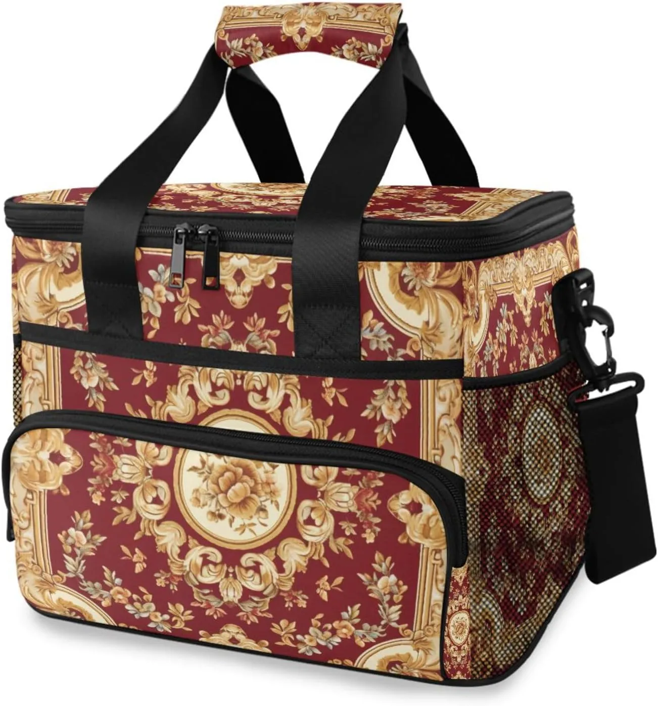 Mandala Red Flower Paisley Aztec Cooler Bag Insulated Cooler Soft Sided Cooler 24 Can Portable Picnic Bag Large Leakproof Lunch Bag Box for Beach Grocery Camping Travel Car Men Women