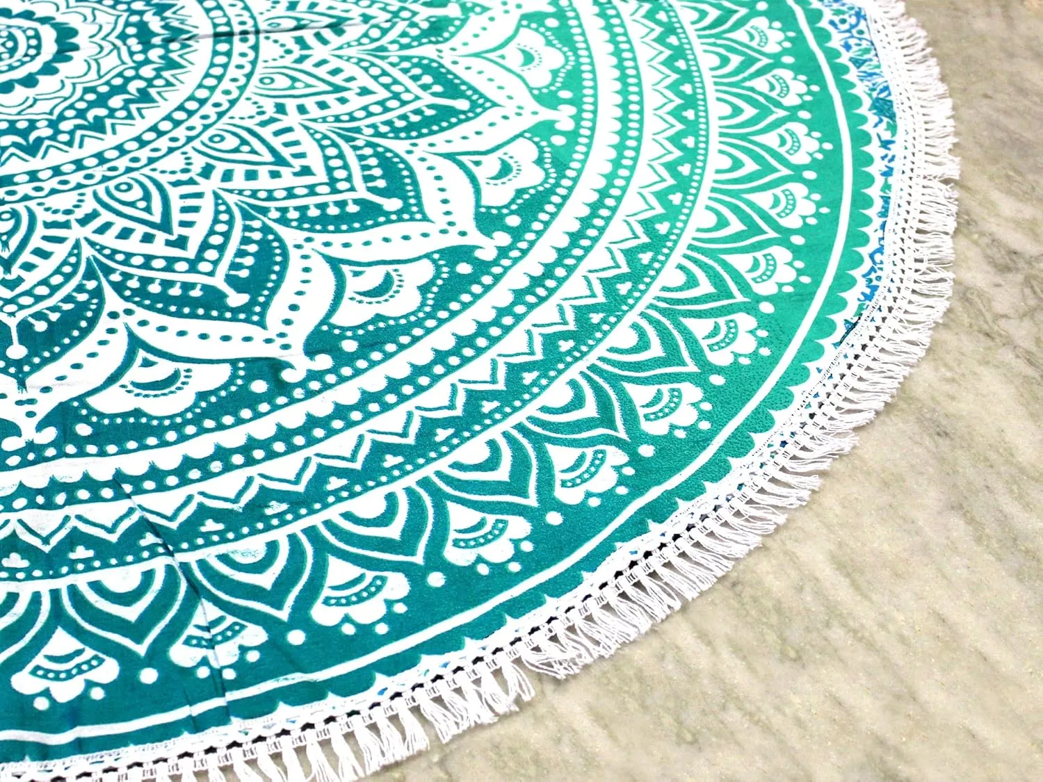 Mandala Round Beach Tapestry Boho Hippie Blanket Bohemian Large Table Cloth Home Decor Yoga Mat Meditation Picnic Rug Throw Hippy Gypsy Tablecloth Roundie (70 Inches, Green And White)