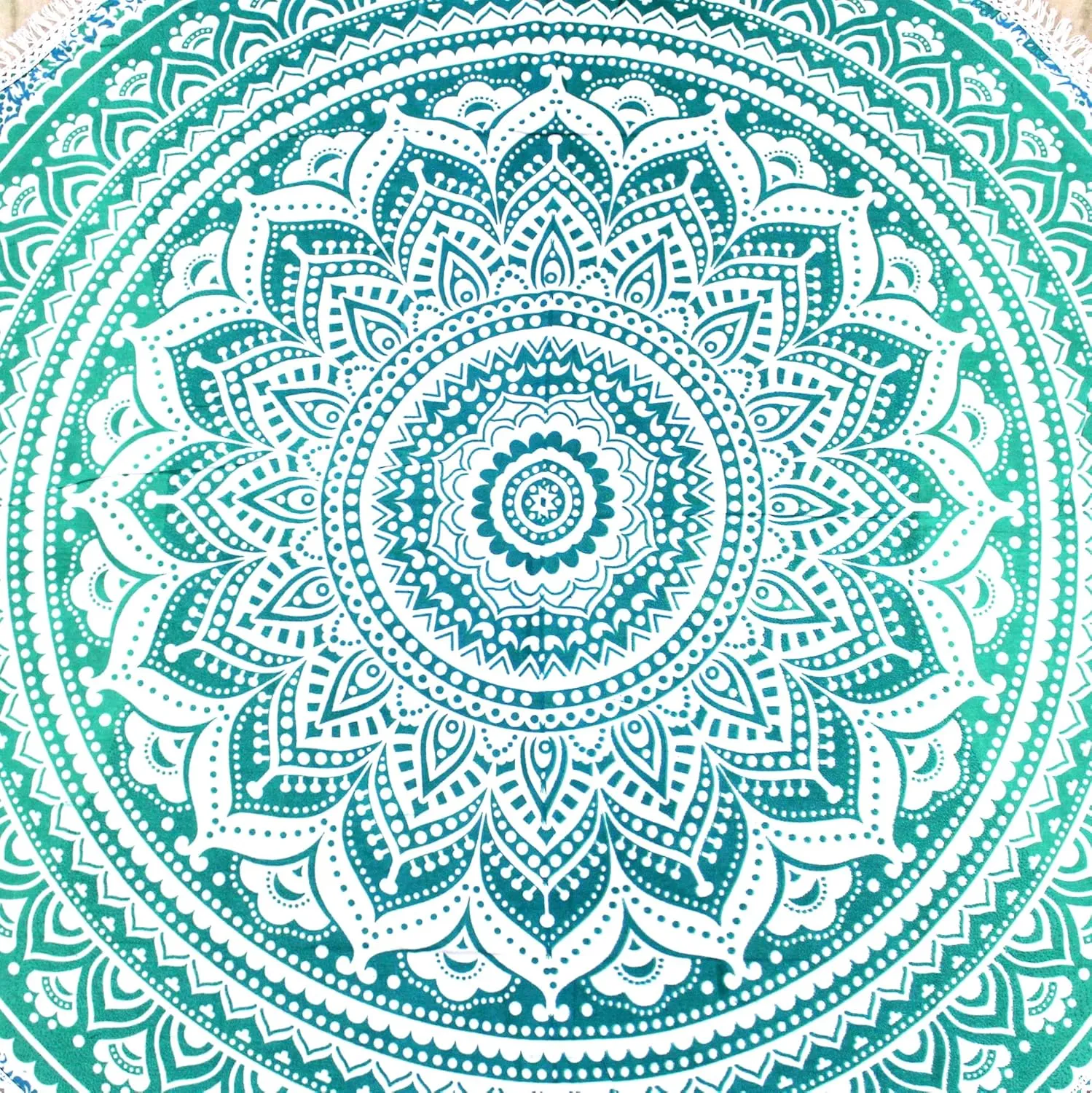 Mandala Round Beach Tapestry Boho Hippie Blanket Bohemian Large Table Cloth Home Decor Yoga Mat Meditation Picnic Rug Throw Hippy Gypsy Tablecloth Roundie (70 Inches, Green And White)
