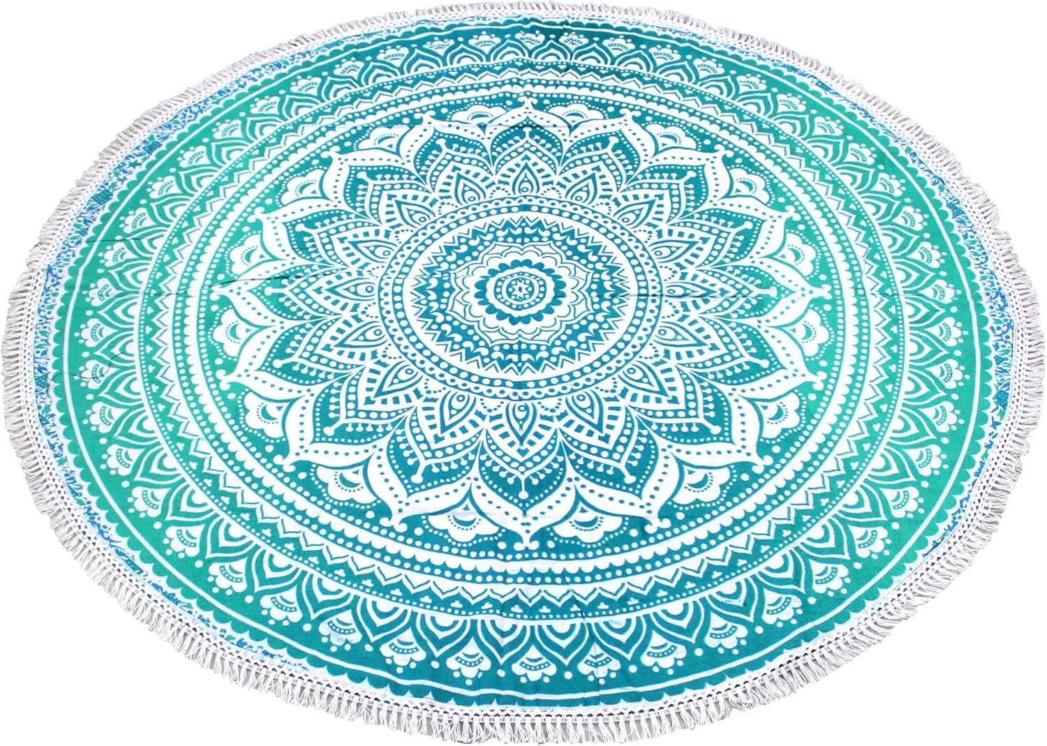 Mandala Round Beach Tapestry Boho Hippie Blanket Bohemian Large Table Cloth Home Decor Yoga Mat Meditation Picnic Rug Throw Hippy Gypsy Tablecloth Roundie (70 Inches, Green And White)
