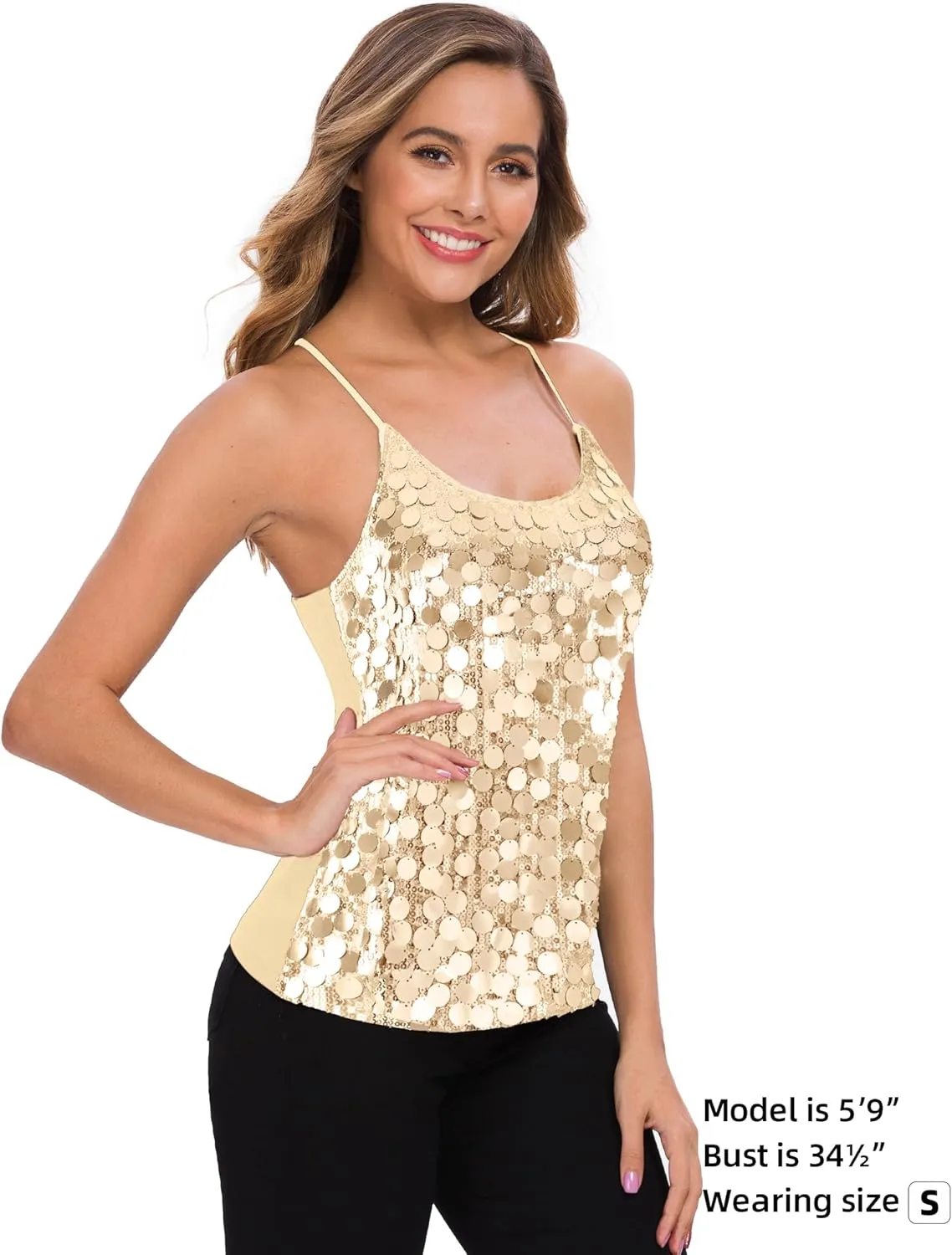 MANER Women’s Sequin Tops Glitter Party Strappy Tank Top Sparkle Cami