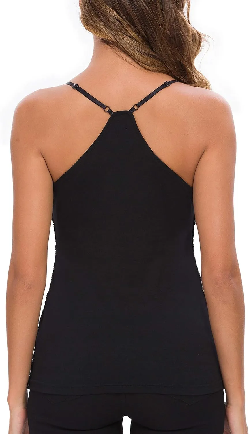 MANER Women’s Sequin Tops Glitter Party Strappy Tank Top Sparkle Cami