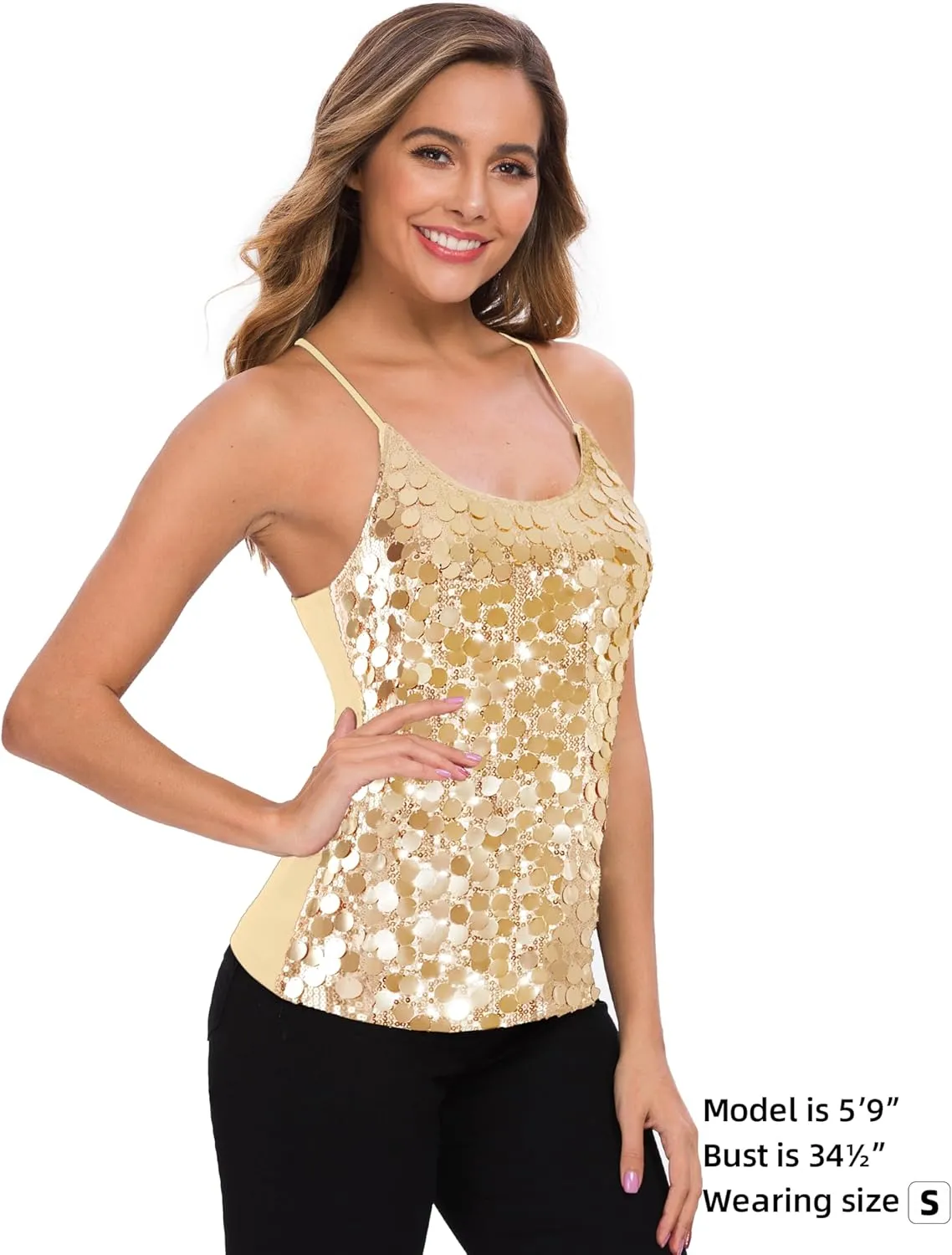 MANER Women’s Sequin Tops Glitter Party Strappy Tank Top Sparkle Cami