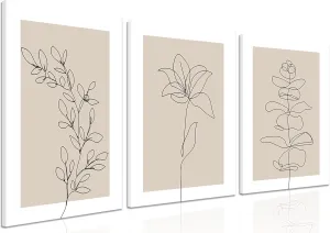 MANPPOP Neutral Botanical Canvas Wall Art Set of 3, Beige Line Flower Minimalist Plant Poster Prints, Abstract Boho Floral Artwork Wall Decor Paintings for Bathroom Bedroom Living Room 12x16 In