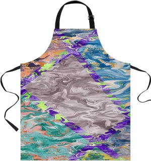 Marble Grey Blue Orange Green Teal Abstract Art Waterproof Apron With Pockets, Kitchen Chefs Bib Cooking BBQ Grill Bake Adjustable Aprons for Women/Kids Home Garden Grooming Painting Gardening