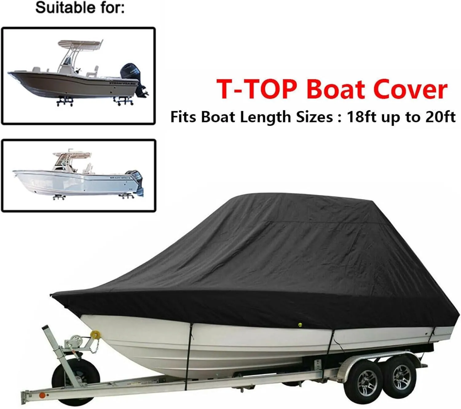 Marine Accessories 18-28ft 600D Jumbos Cruiser Boat-Cover Heavy-Duty Oceansouth Marine Water Sun Proof UV Protection Fish-Ski VHull Mooring Cover (Color : Black 18-20ft)
