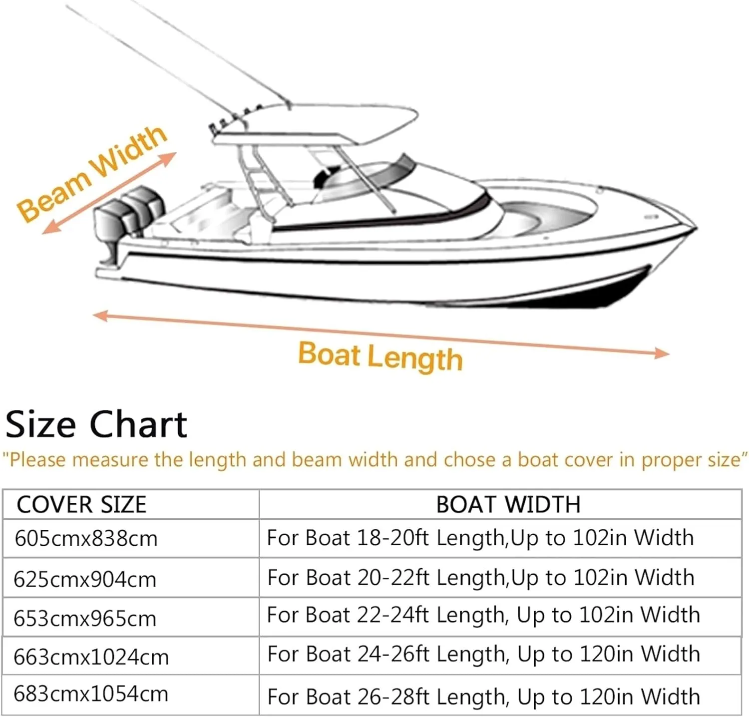 Marine Accessories 18-28ft 600D Jumbos Cruiser Boat-Cover Heavy-Duty Oceansouth Marine Water Sun Proof UV Protection Fish-Ski VHull Mooring Cover (Color : Black 18-20ft)