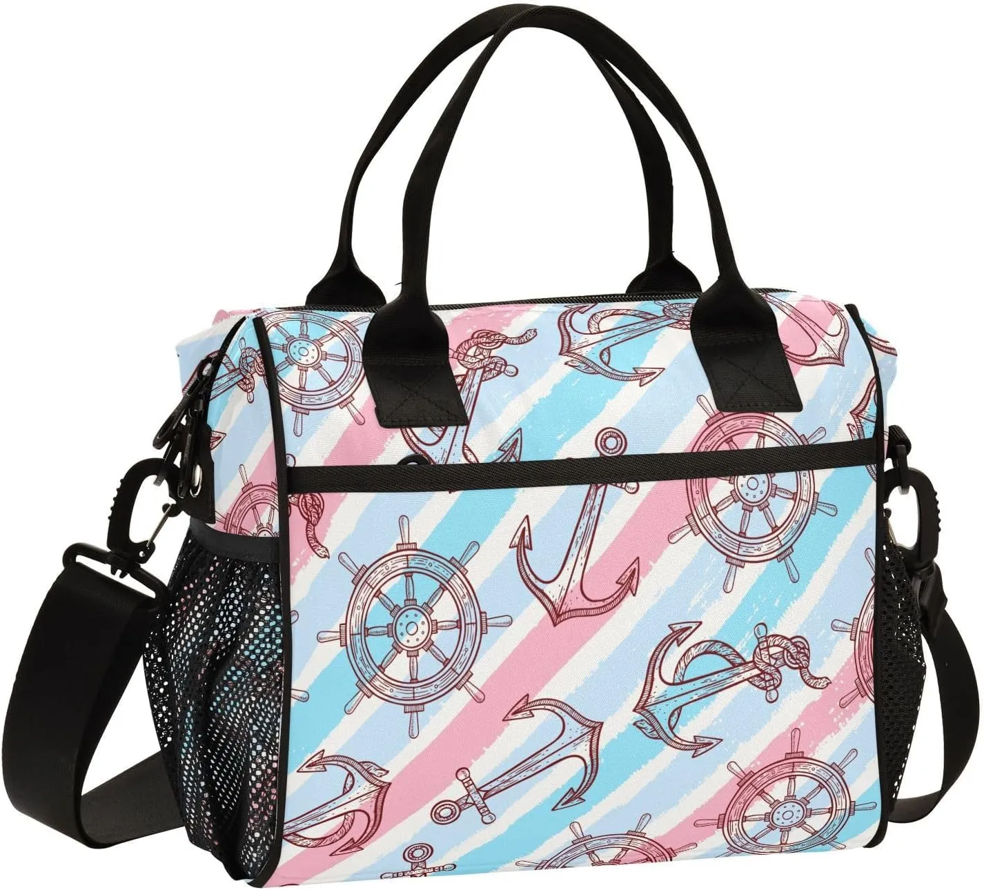 Maritimes-symbols Insulated Cooler Lunch Bag for Women Men, Reusable Lunch box with Adjustable Shoulder Belt for Office Travel Picnic,S