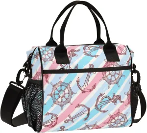 Maritimes-symbols Insulated Cooler Lunch Bag for Women Men, Reusable Lunch box with Adjustable Shoulder Belt for Office Travel Picnic,S