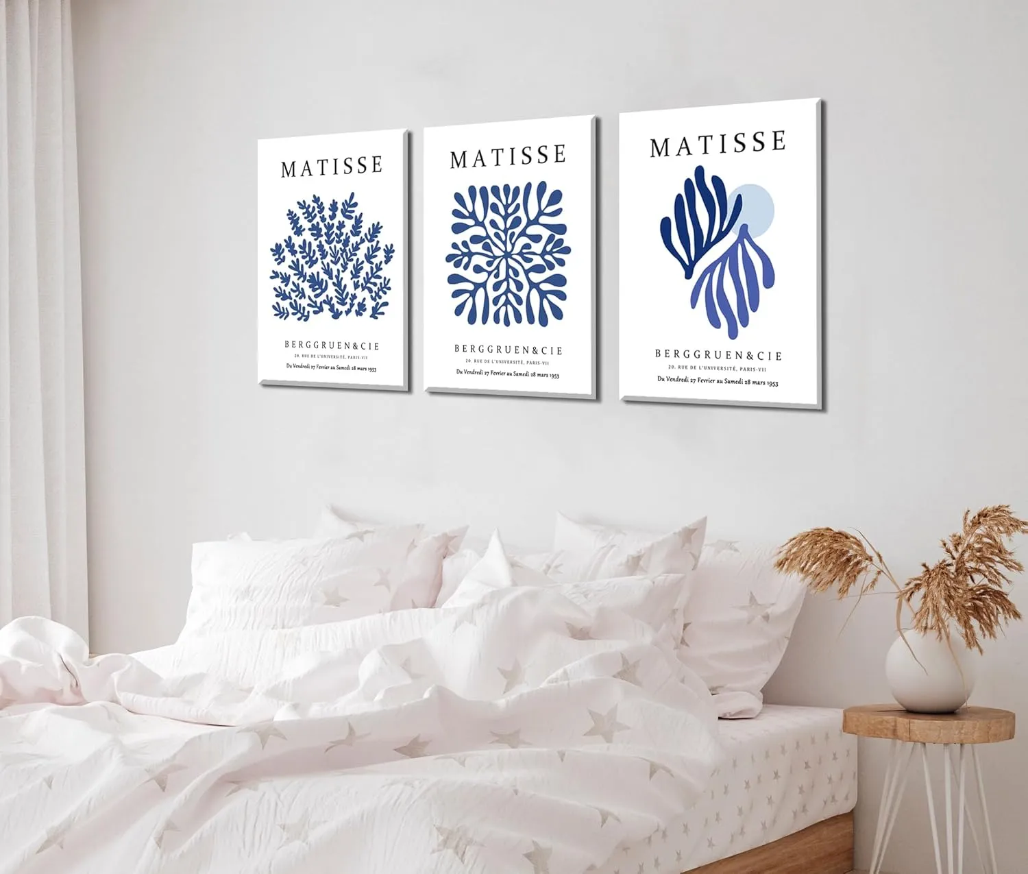 Marllifenney Blue Matisse Wall Art Framed Set of 3 Abstract Navy Blue Poster Minimalist Leaf Canvas Prints Modern Aesthetic Decor Artwork Painting Pictures for Living Room Bedroom Bathroom 12x16in