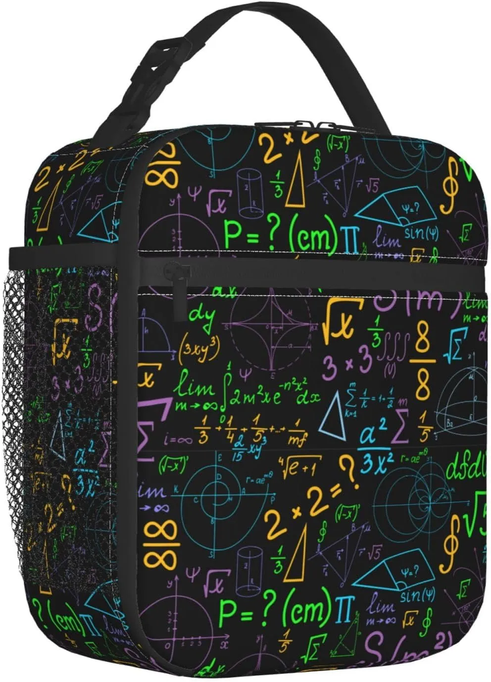 Math Colorful Geometrical Plots Formulas Calculations Reusable Lunch Box Food Bag Insulated Lunch Bag for Teenage Boys Girls School Beach