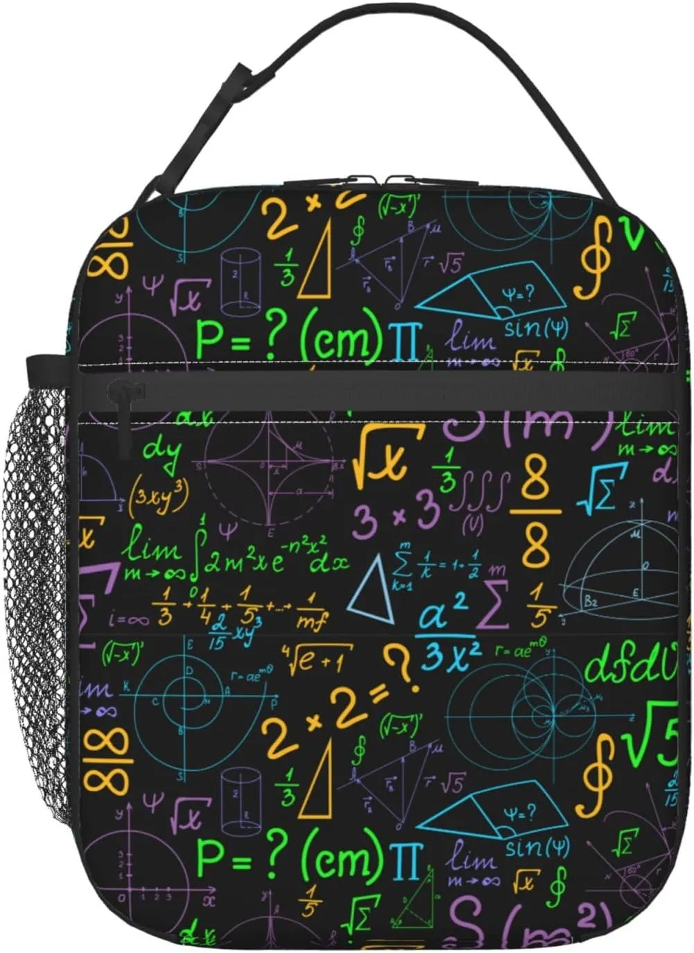 Math Colorful Geometrical Plots Formulas Calculations Reusable Lunch Box Food Bag Insulated Lunch Bag for Teenage Boys Girls School Beach