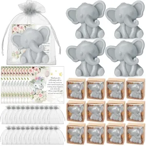 Maxcheck 50 Pcs Baby Shower Soaps for Guest Elephant Soaps Favors with Organza Bags Thank You Cards Handmade Scented Soap Return Gifts for Gender Reveal Wedding Girl Boy Baby Shower Souvenirs(Gray)