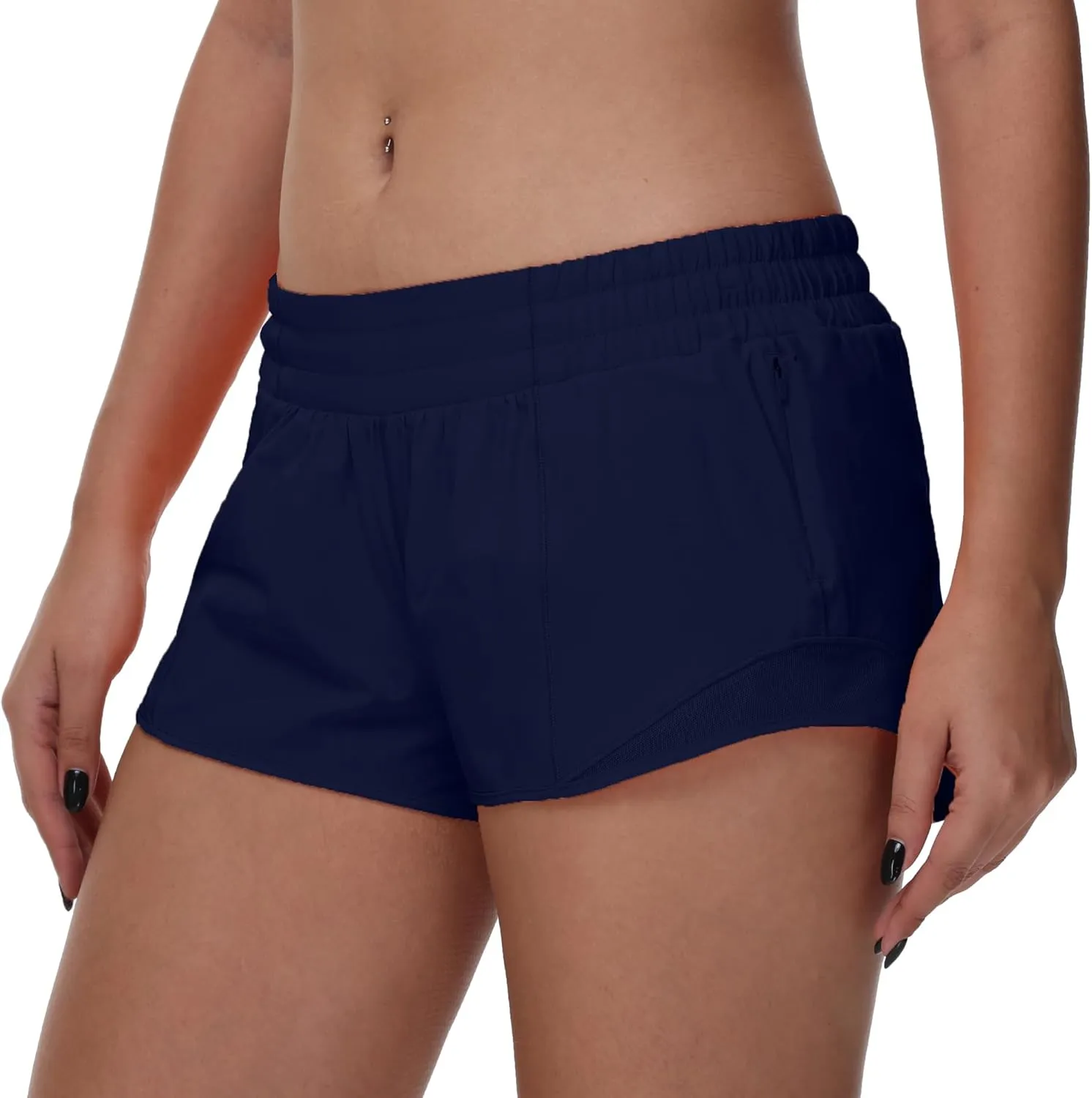 MCEDAR Women's Running Shorts Low Waisted 2.5"，Lightweight Active Workout Quick Dry Gym Athletic Sports Shorts Zip Pocket