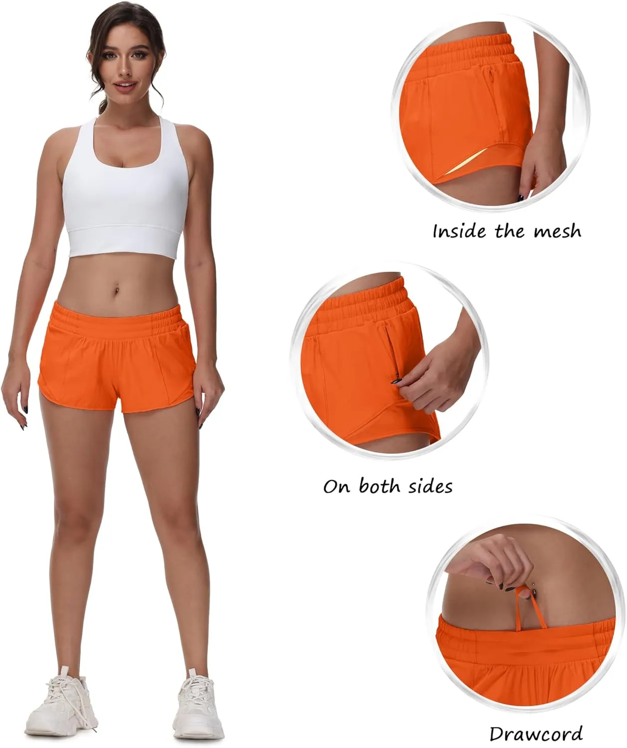 MCEDAR Women's Running Shorts Low Waisted 2.5"，Lightweight Active Workout Quick Dry Gym Athletic Sports Shorts Zip Pocket