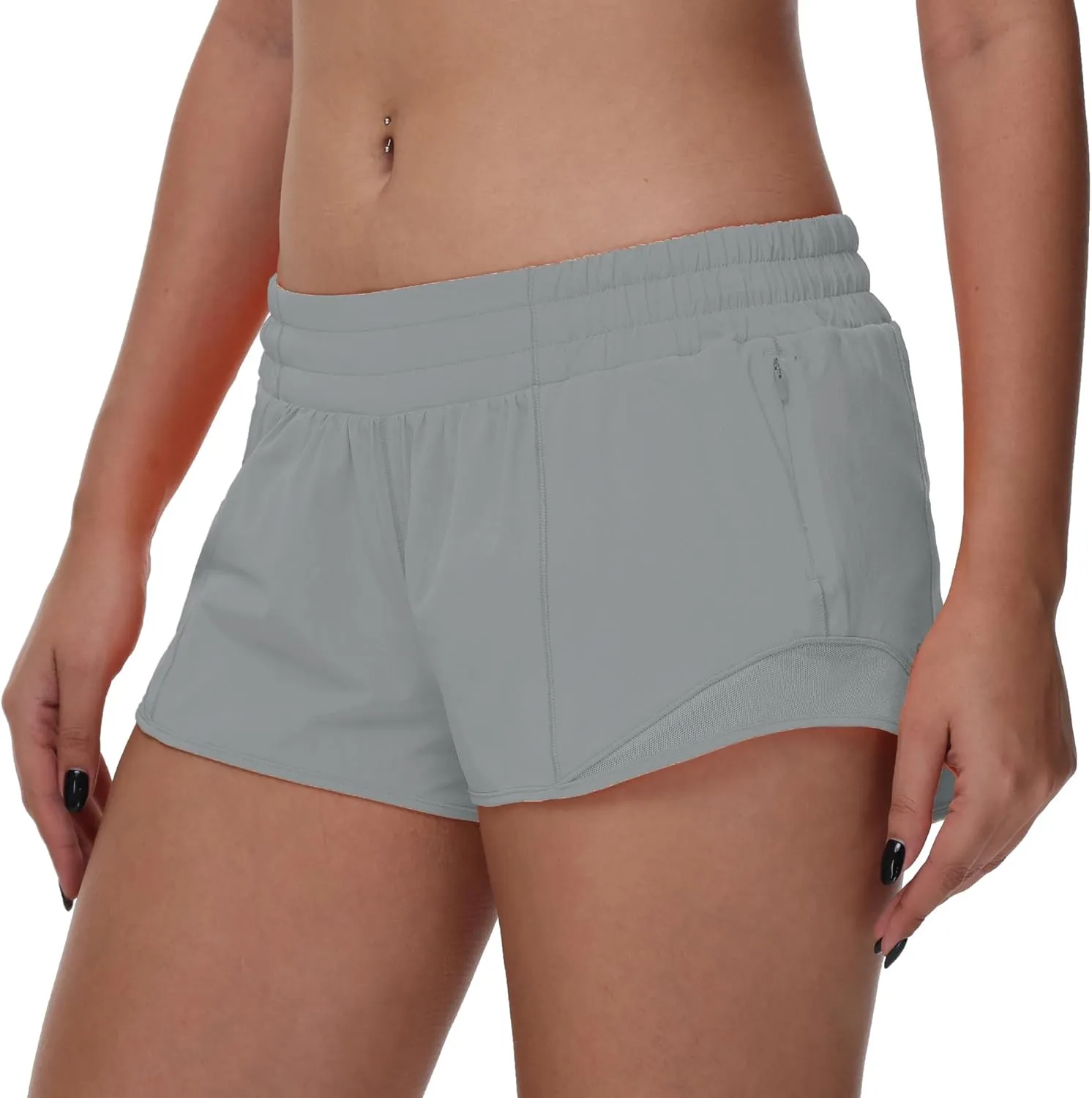 MCEDAR Women's Running Shorts Low Waisted 2.5"，Lightweight Active Workout Quick Dry Gym Athletic Sports Shorts Zip Pocket