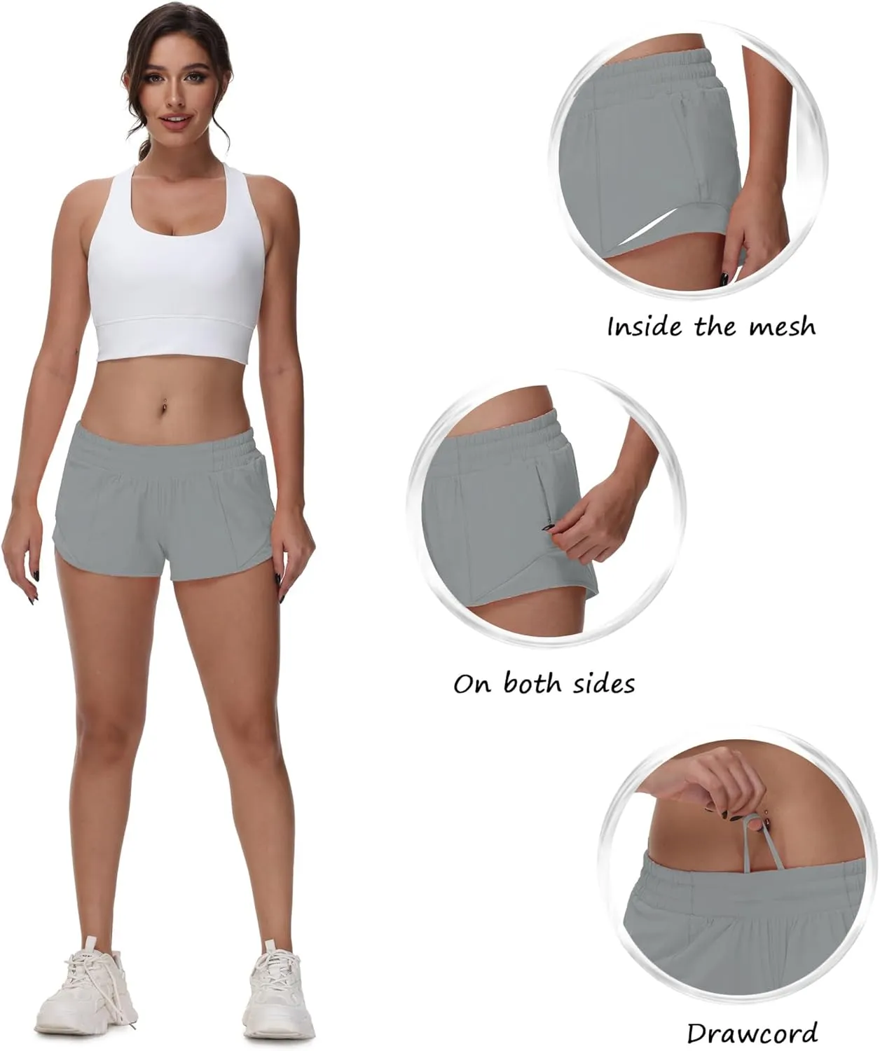 MCEDAR Women's Running Shorts Low Waisted 2.5"，Lightweight Active Workout Quick Dry Gym Athletic Sports Shorts Zip Pocket