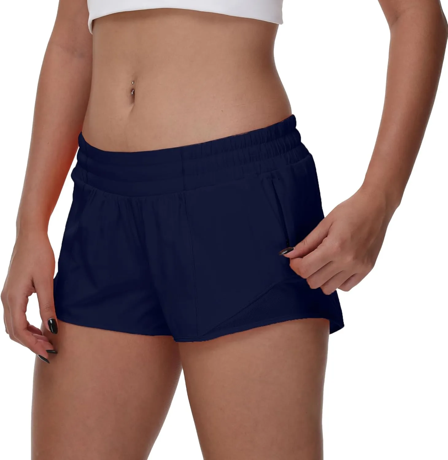 MCEDAR Women's Running Shorts Low Waisted 2.5"，Lightweight Active Workout Quick Dry Gym Athletic Sports Shorts Zip Pocket