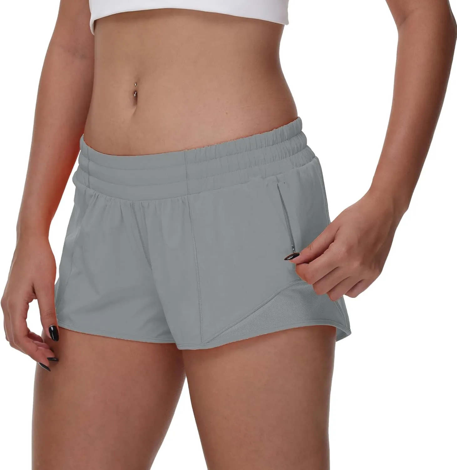 MCEDAR Women's Running Shorts Low Waisted 2.5"，Lightweight Active Workout Quick Dry Gym Athletic Sports Shorts Zip Pocket