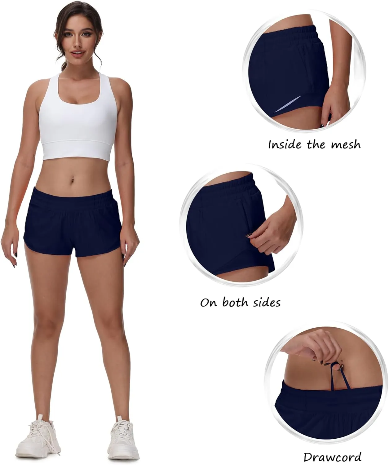 MCEDAR Women's Running Shorts Low Waisted 2.5"，Lightweight Active Workout Quick Dry Gym Athletic Sports Shorts Zip Pocket